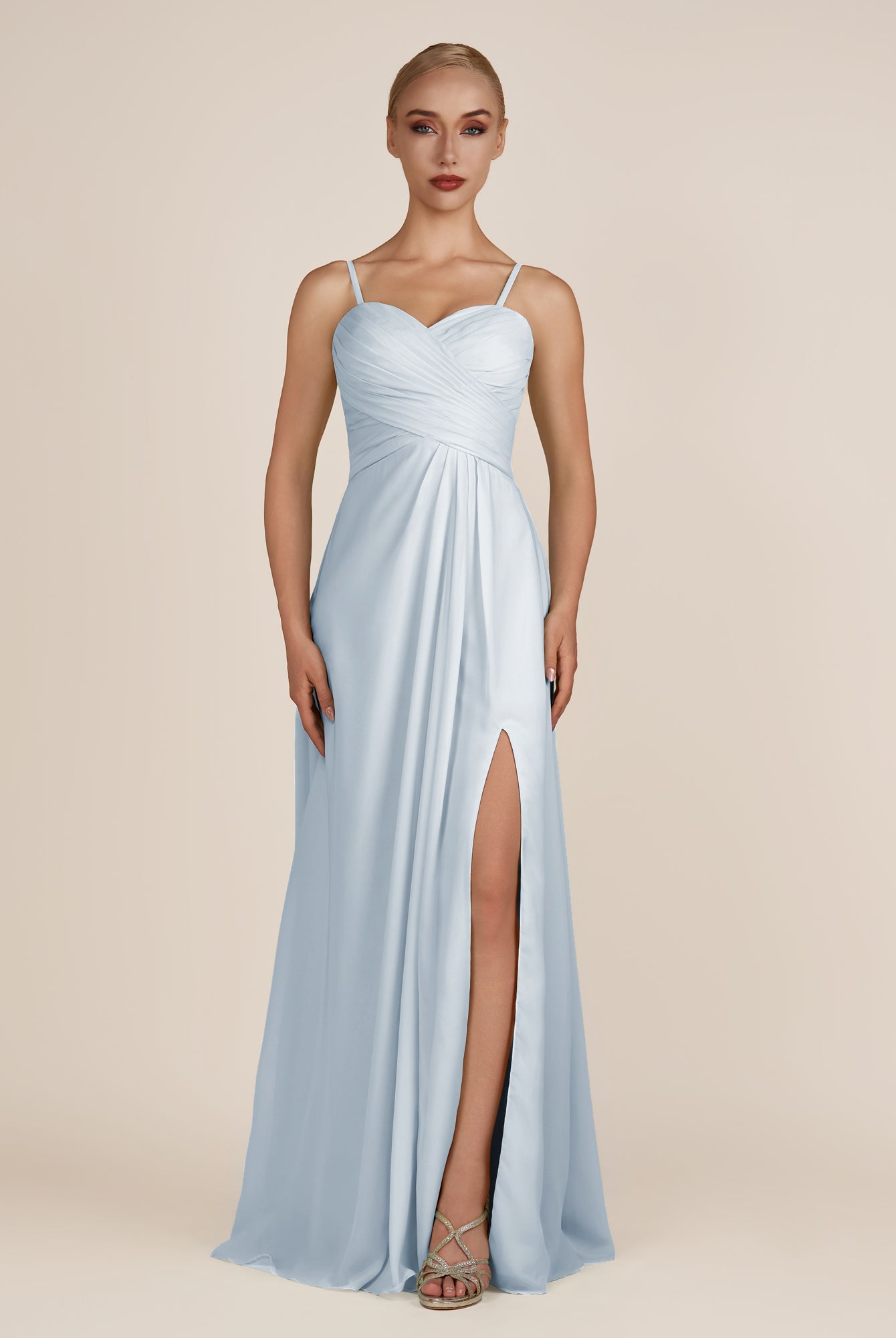 KissDress-Ysolina Ice A Line Sweetheart Chiffon Pleated Long Bridesmaid Dress with Slit