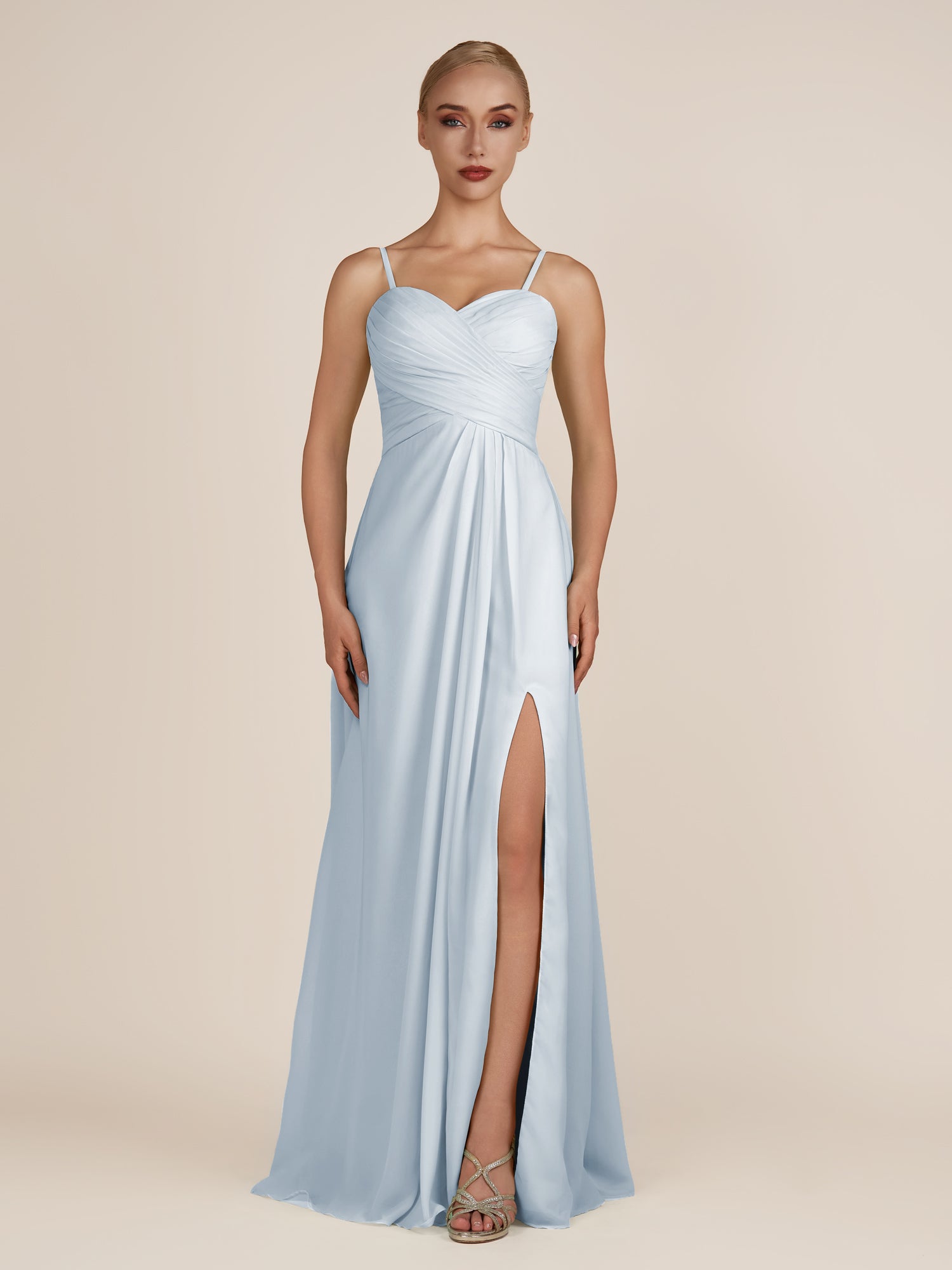 KissDress-Ysolina Ice A Line Sweetheart Chiffon Pleated Long Bridesmaid Dress with Slit