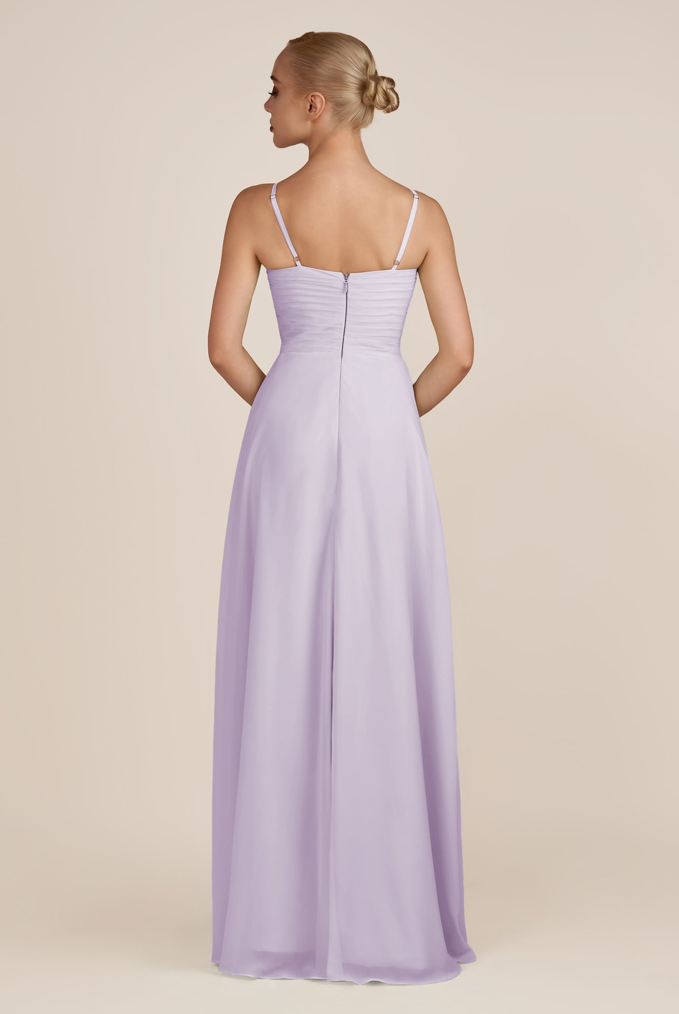 KissDress-Ysolina Lavender A Line Sweetheart Chiffon Pleated Long Bridesmaid Dress with Slit