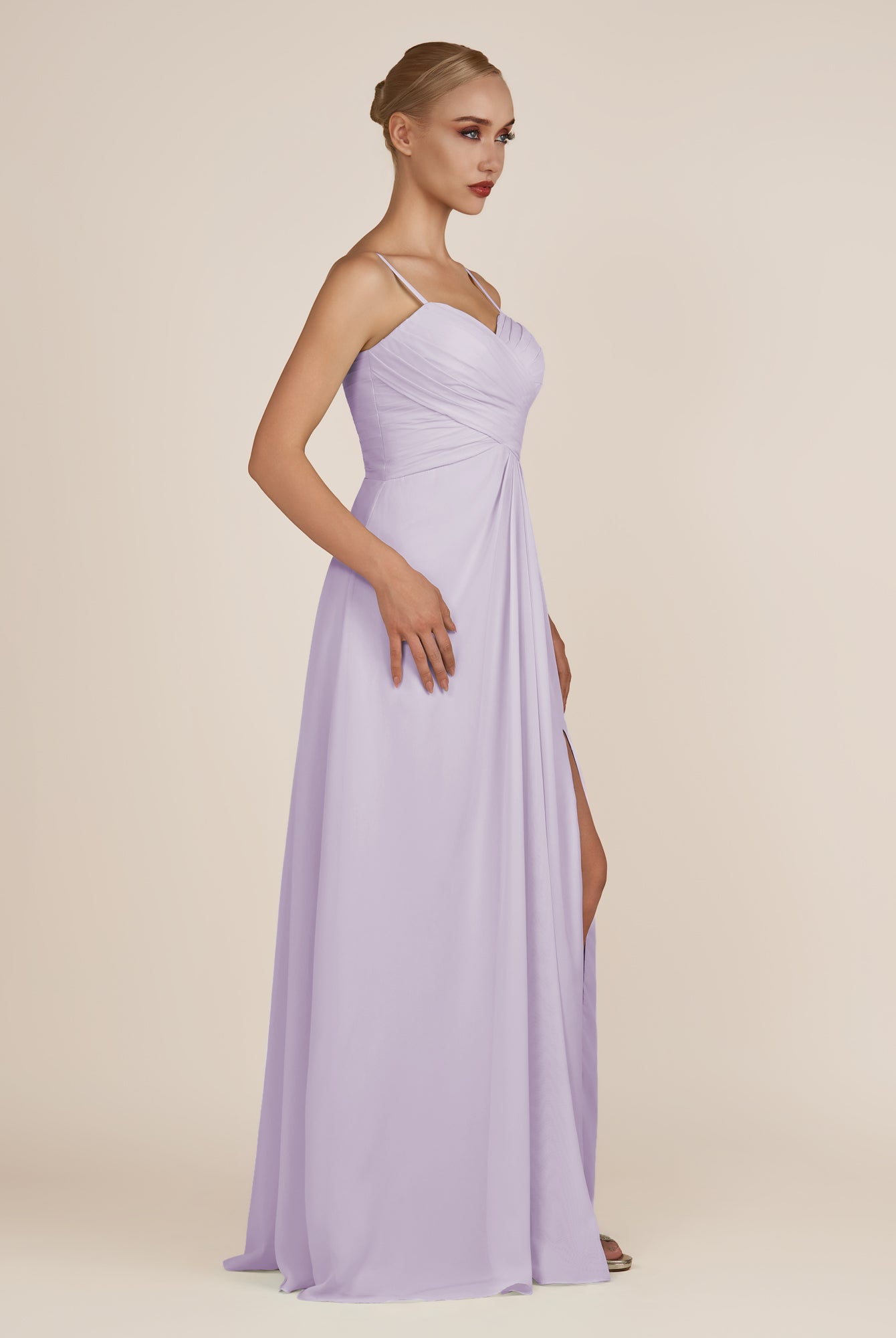 KissDress-Ysolina Lavender A Line Sweetheart Chiffon Pleated Long Bridesmaid Dress with Slit