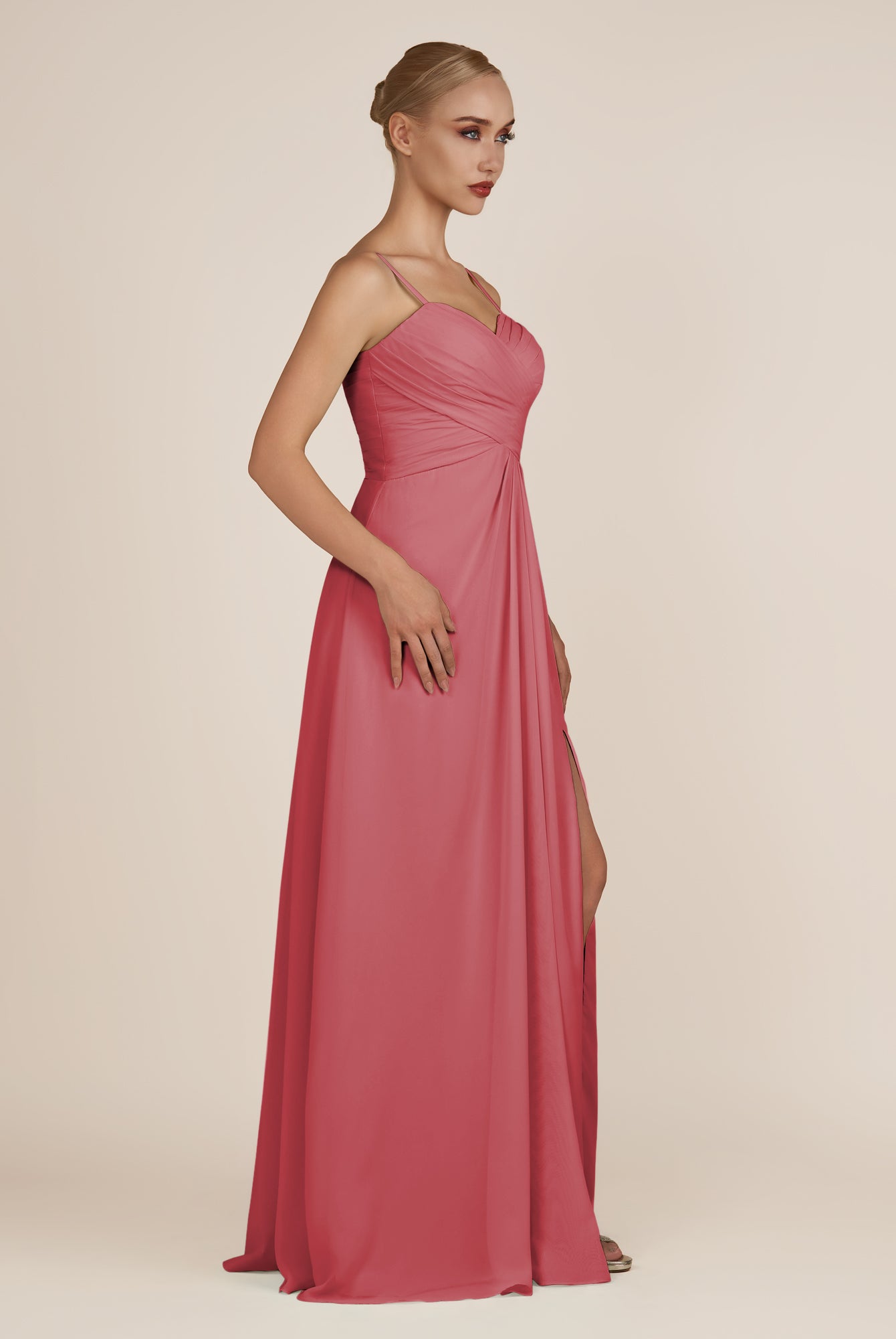 KissDress-Ysolina Merlot A Line Sweetheart Chiffon Pleated Long Bridesmaid Dress with Slit