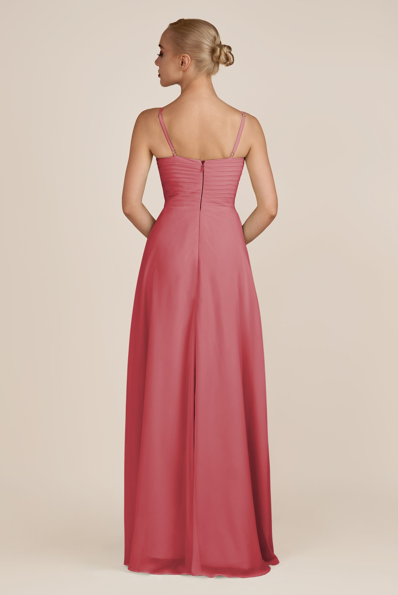 KissDress-Ysolina Merlot A Line Sweetheart Chiffon Pleated Long Bridesmaid Dress with Slit