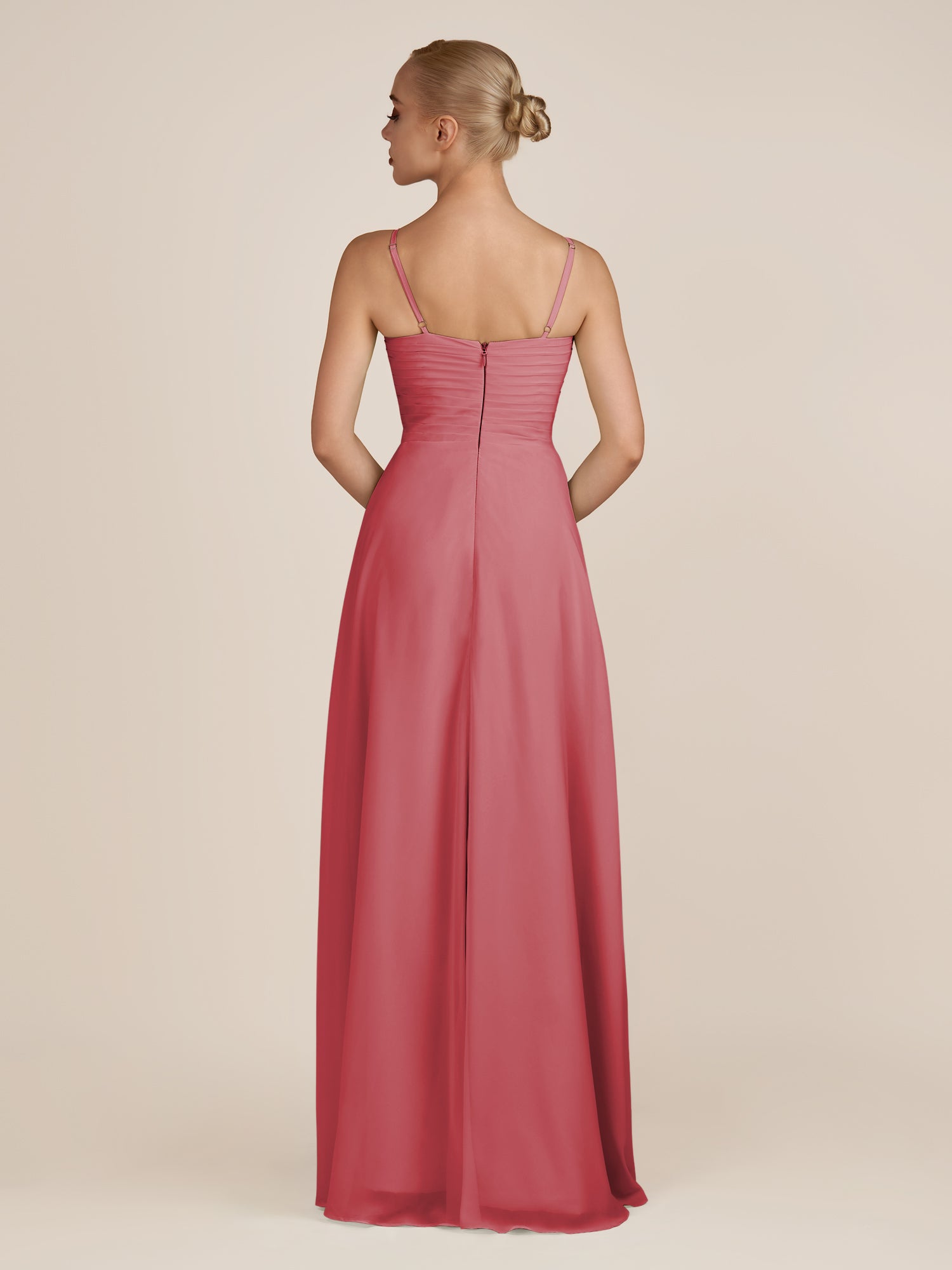 KissDress-Ysolina Merlot A Line Sweetheart Chiffon Pleated Long Bridesmaid Dress with Slit