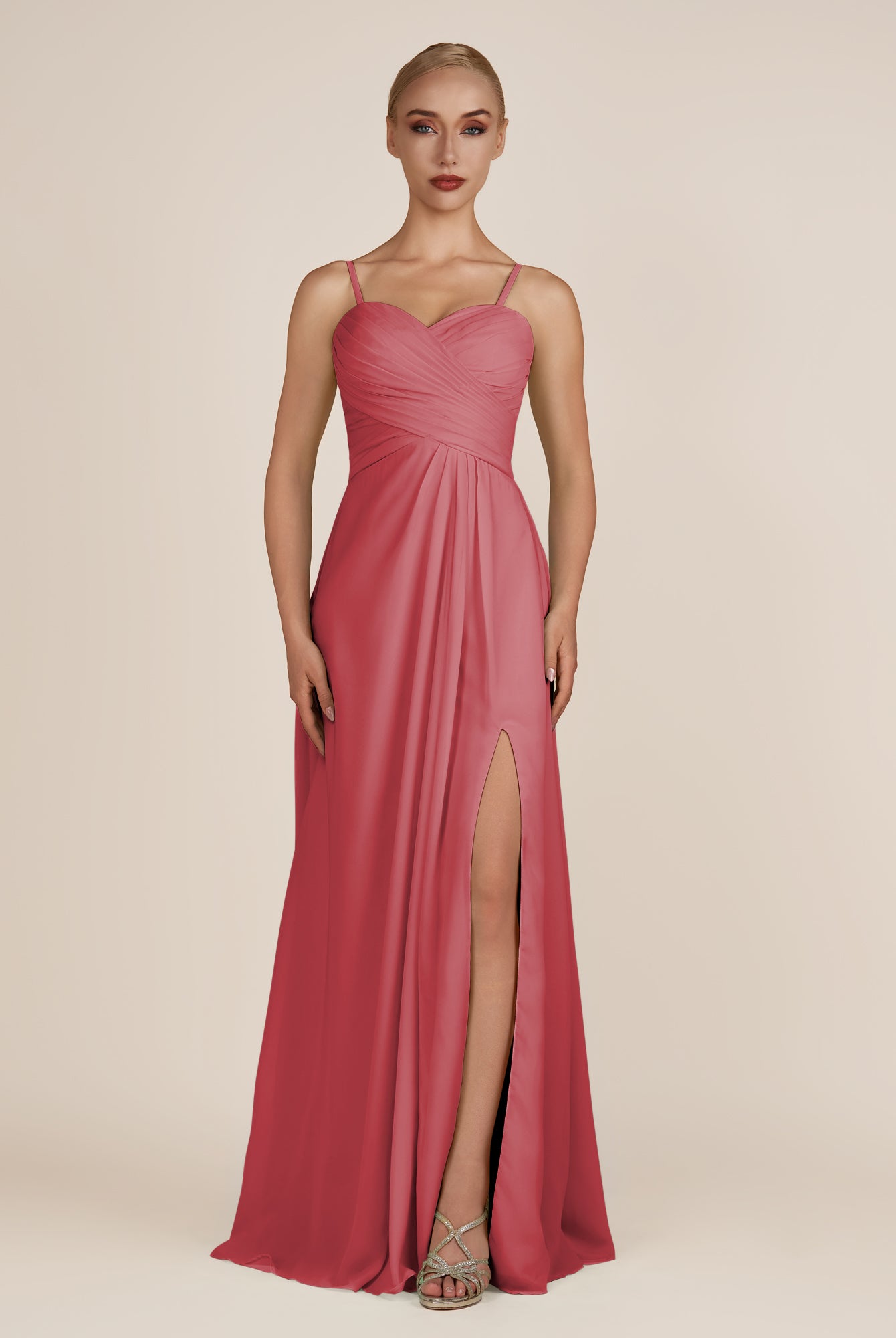 KissDress-Ysolina Merlot A Line Sweetheart Chiffon Pleated Long Bridesmaid Dress with Slit