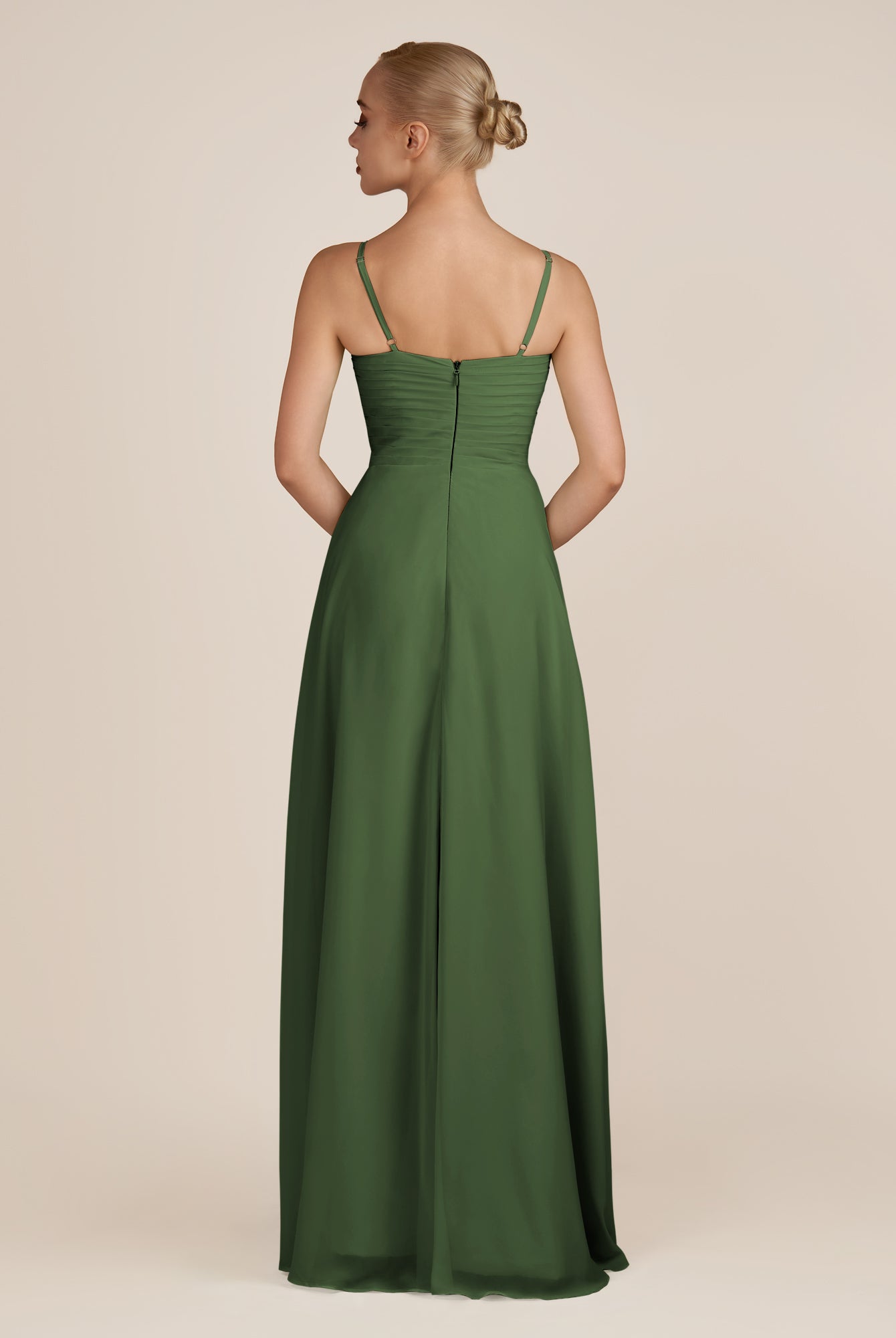 KissDress-Ysolina Moss A Line Sweetheart Chiffon Pleated Long Bridesmaid Dress with Slit