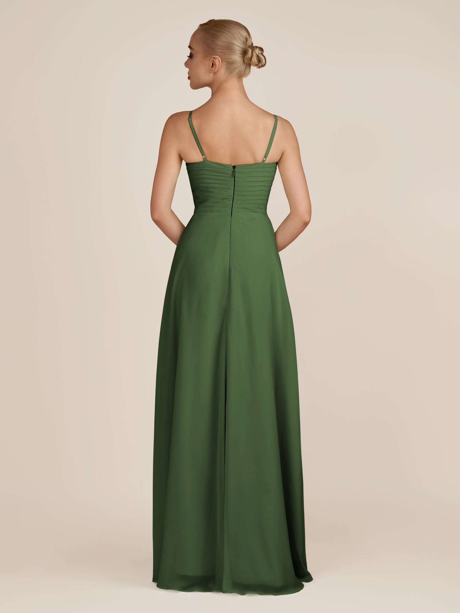 KissDress-Ysolina Moss A Line Sweetheart Chiffon Pleated Long Bridesmaid Dress with Slit
