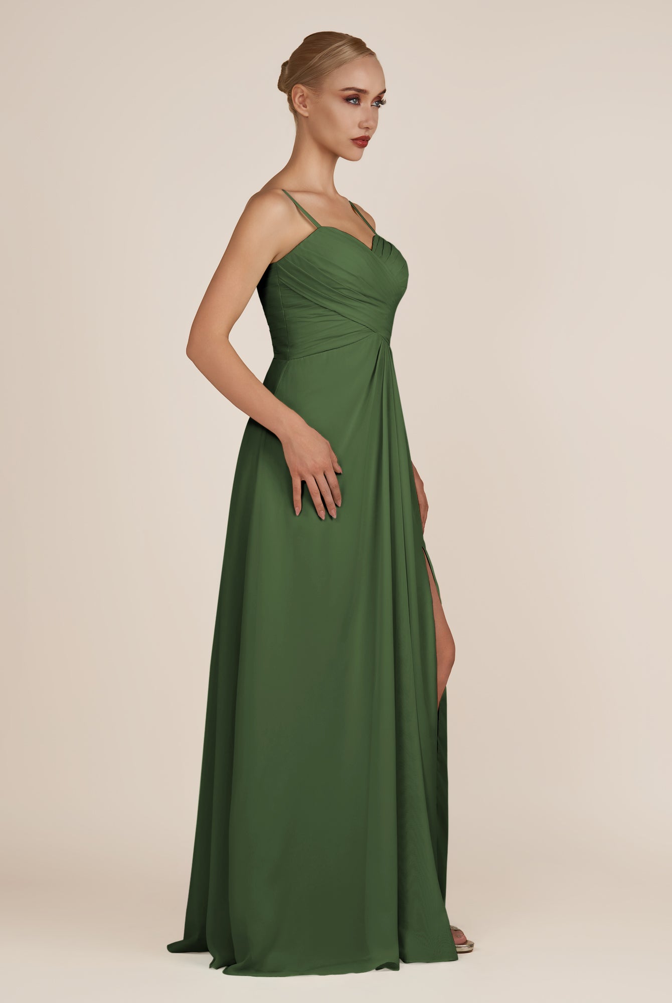 KissDress-Ysolina Moss A Line Sweetheart Chiffon Pleated Long Bridesmaid Dress with Slit
