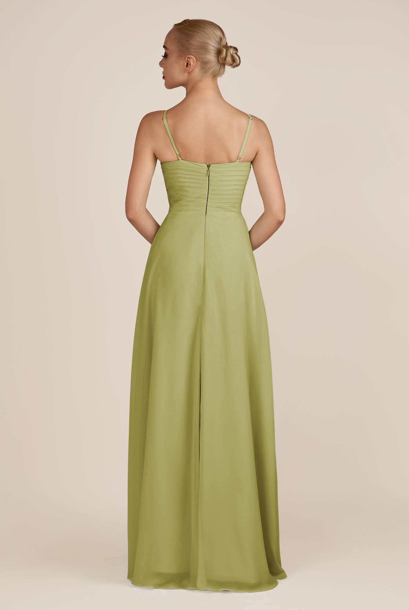 KissDress-Ysolina Moss Green A Line Sweetheart Chiffon Pleated Long Bridesmaid Dress with Slit