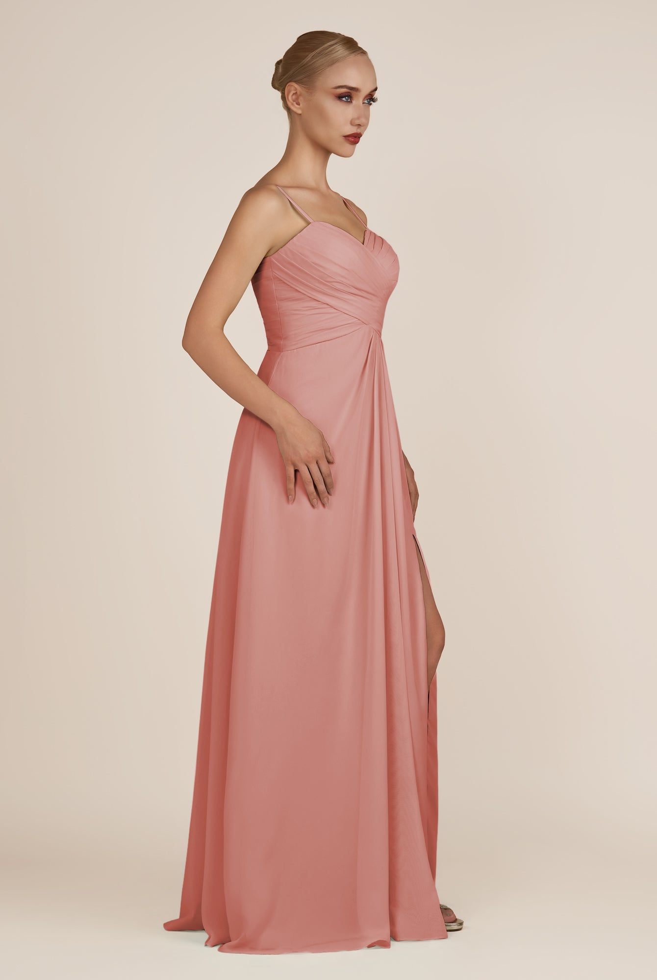 KissDress-Ysolina Mulberry A Line Sweetheart Chiffon Pleated Long Bridesmaid Dress with Slit