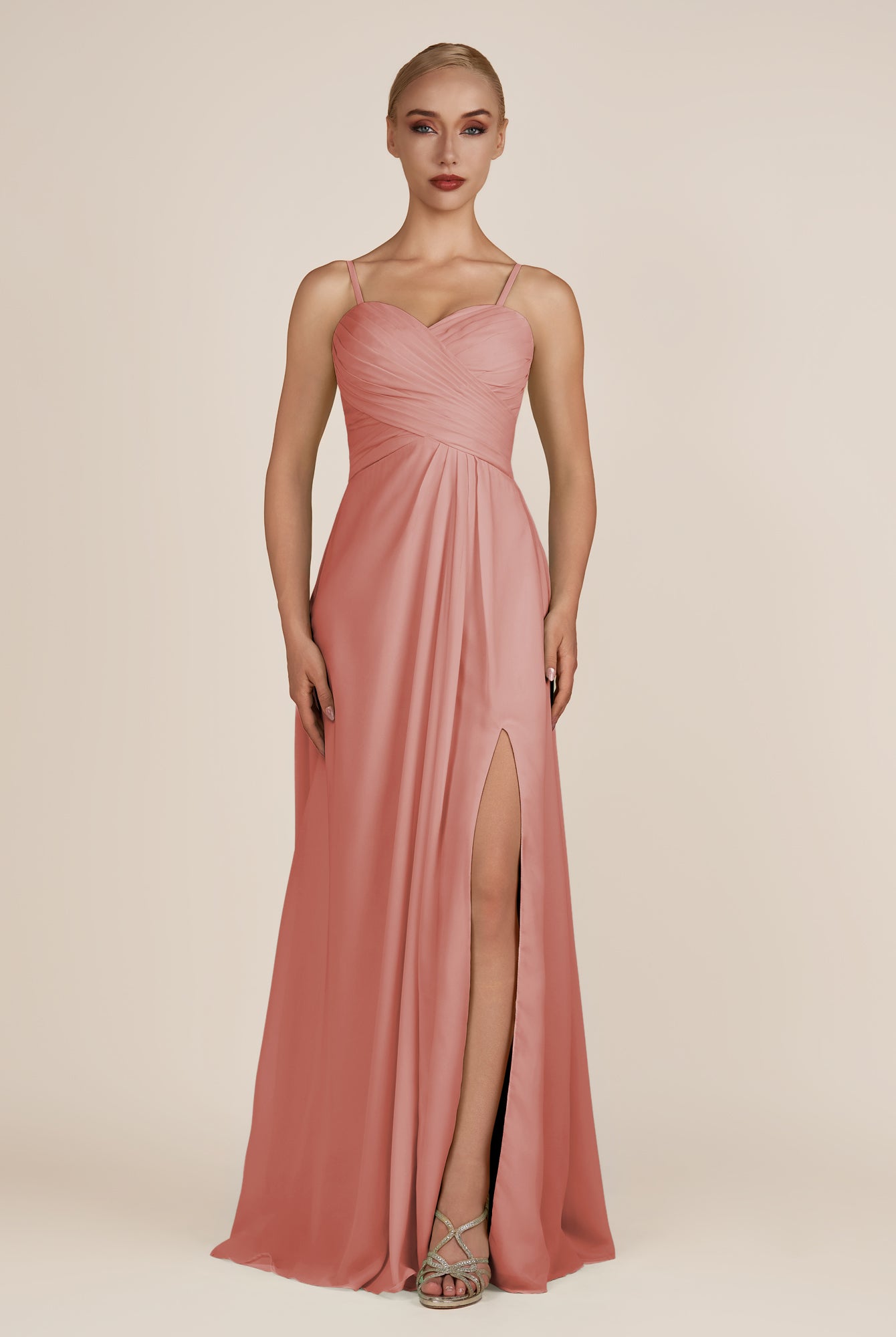 KissDress-Ysolina Mulberry A Line Sweetheart Chiffon Pleated Long Bridesmaid Dress with Slit