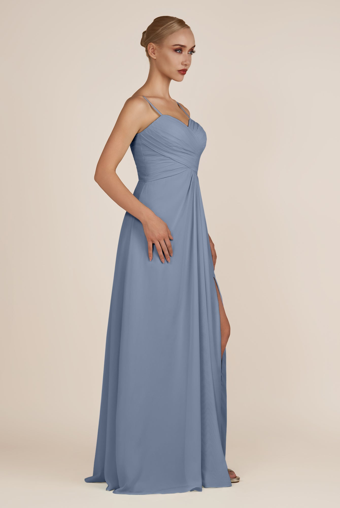 KissDress-Ysolina Neptune A Line Sweetheart Chiffon Pleated Long Bridesmaid Dress with Slit