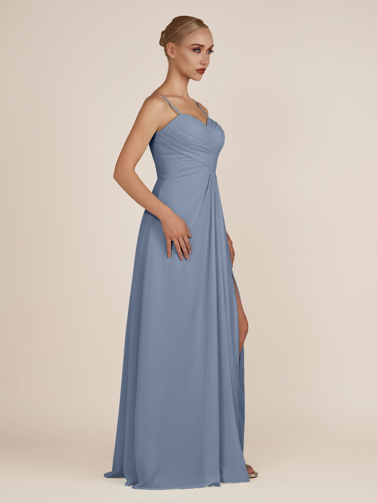 KissDress-Ysolina Neptune A Line Sweetheart Chiffon Pleated Long Bridesmaid Dress with Slit