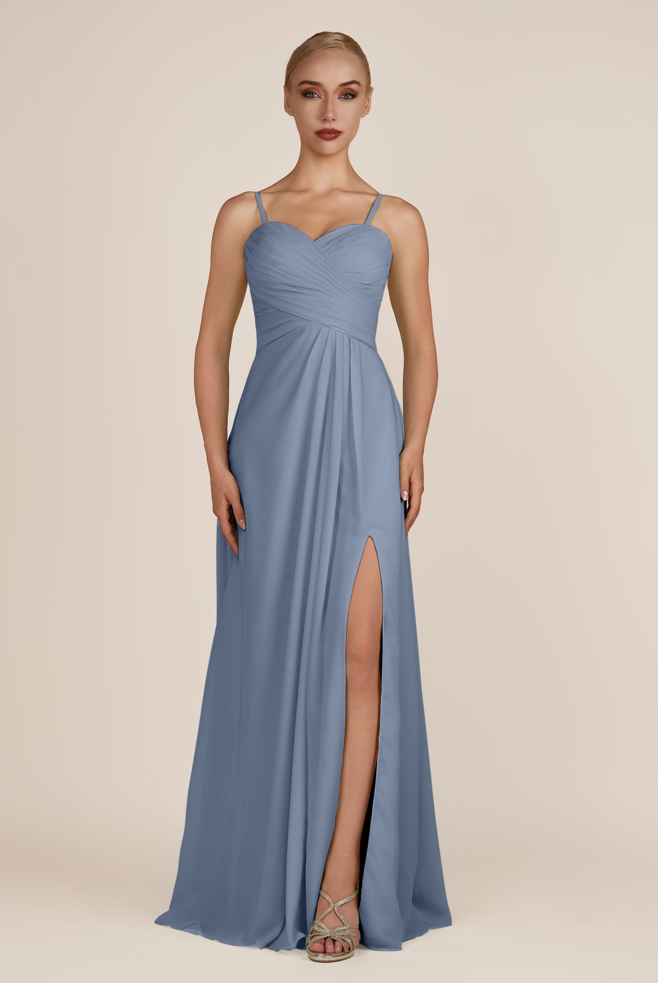 KissDress-Ysolina Neptune A Line Sweetheart Chiffon Pleated Long Bridesmaid Dress with Slit