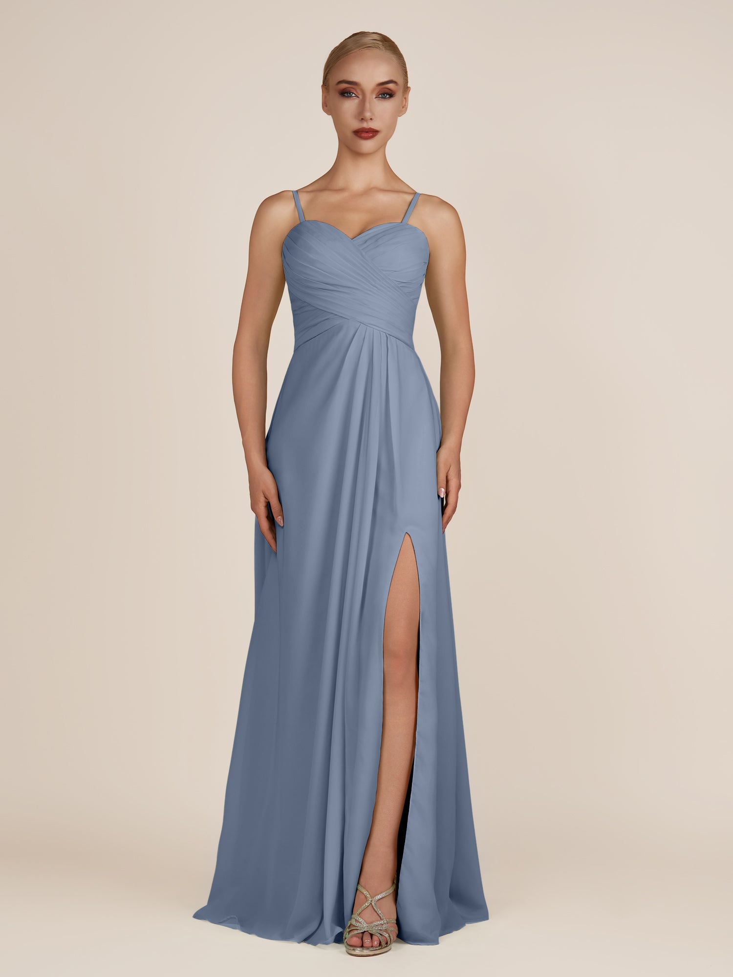 KissDress-Ysolina Neptune A Line Sweetheart Chiffon Pleated Long Bridesmaid Dress with Slit