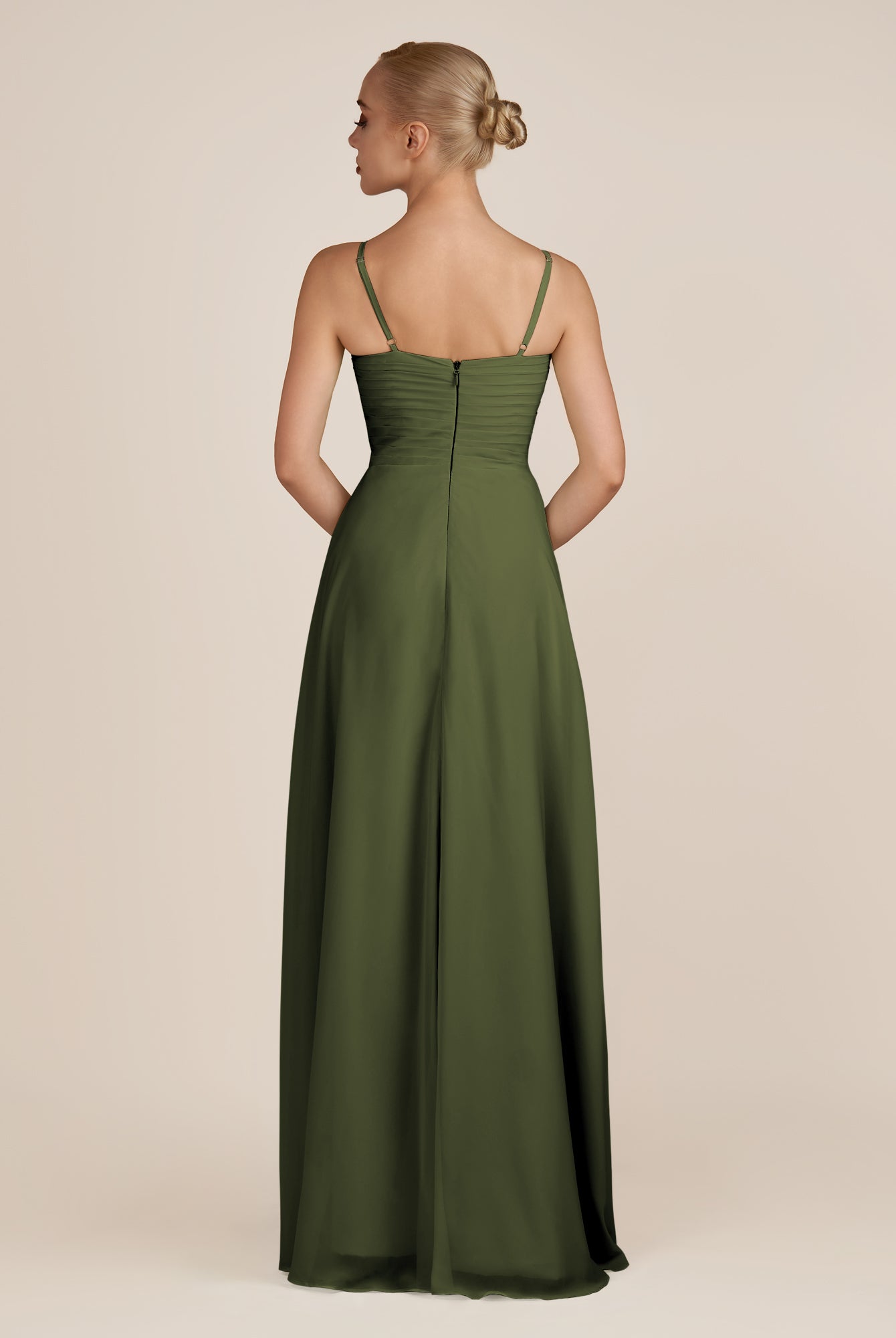KissDress-Ysolina Olive A Line Sweetheart Chiffon Pleated Long Bridesmaid Dress with Slit