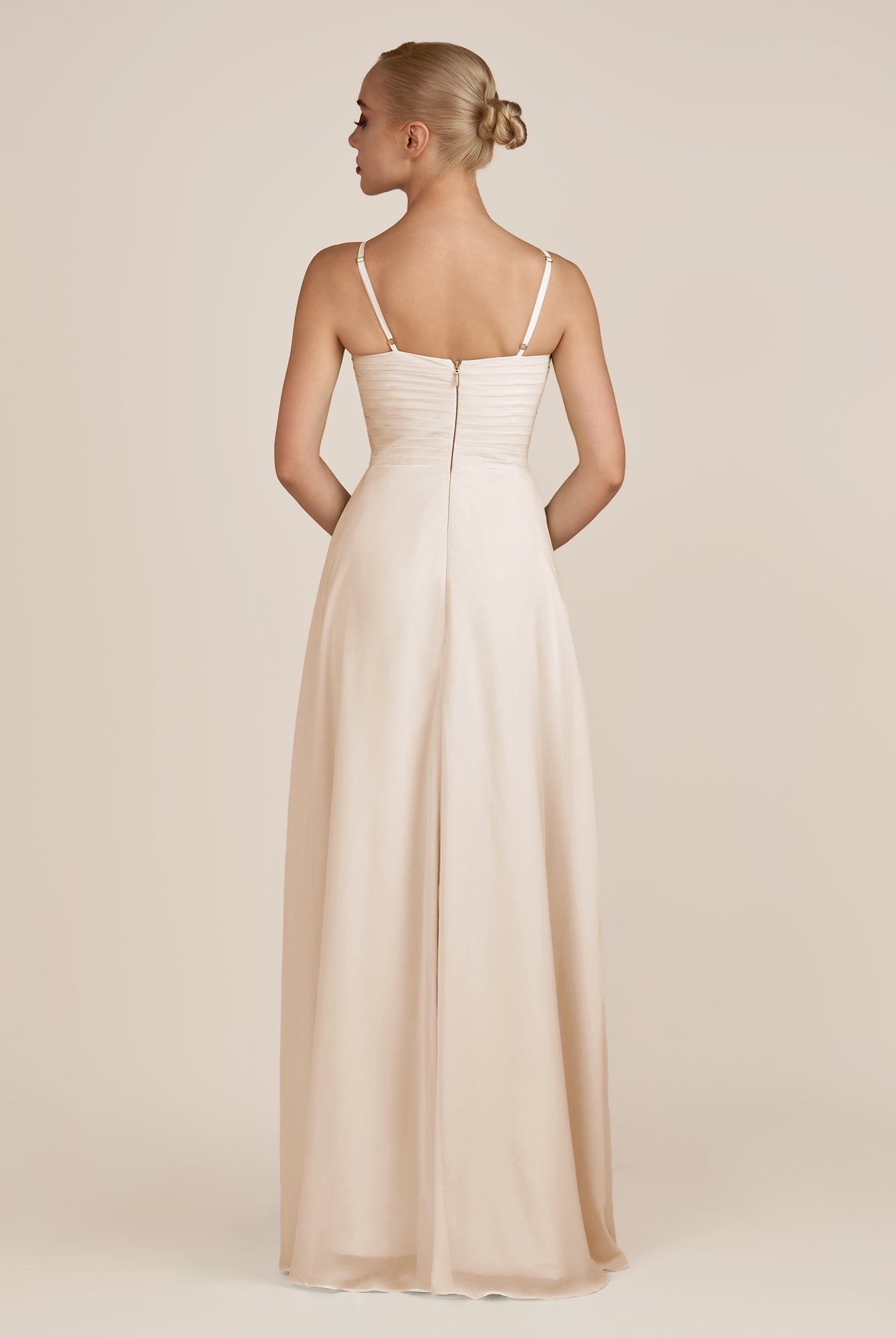 KissDress-Ysolina Pale Blush A Line Sweetheart Chiffon Pleated Long Bridesmaid Dress with Slit