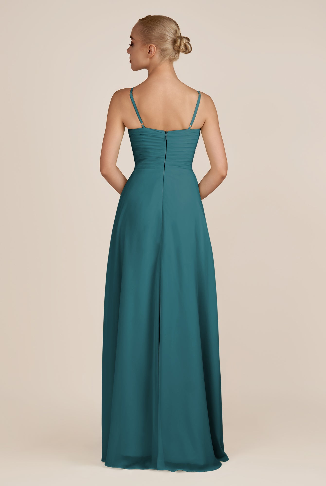 KissDress-Ysolina Pine A Line Sweetheart Chiffon Pleated Long Bridesmaid Dress with Slit
