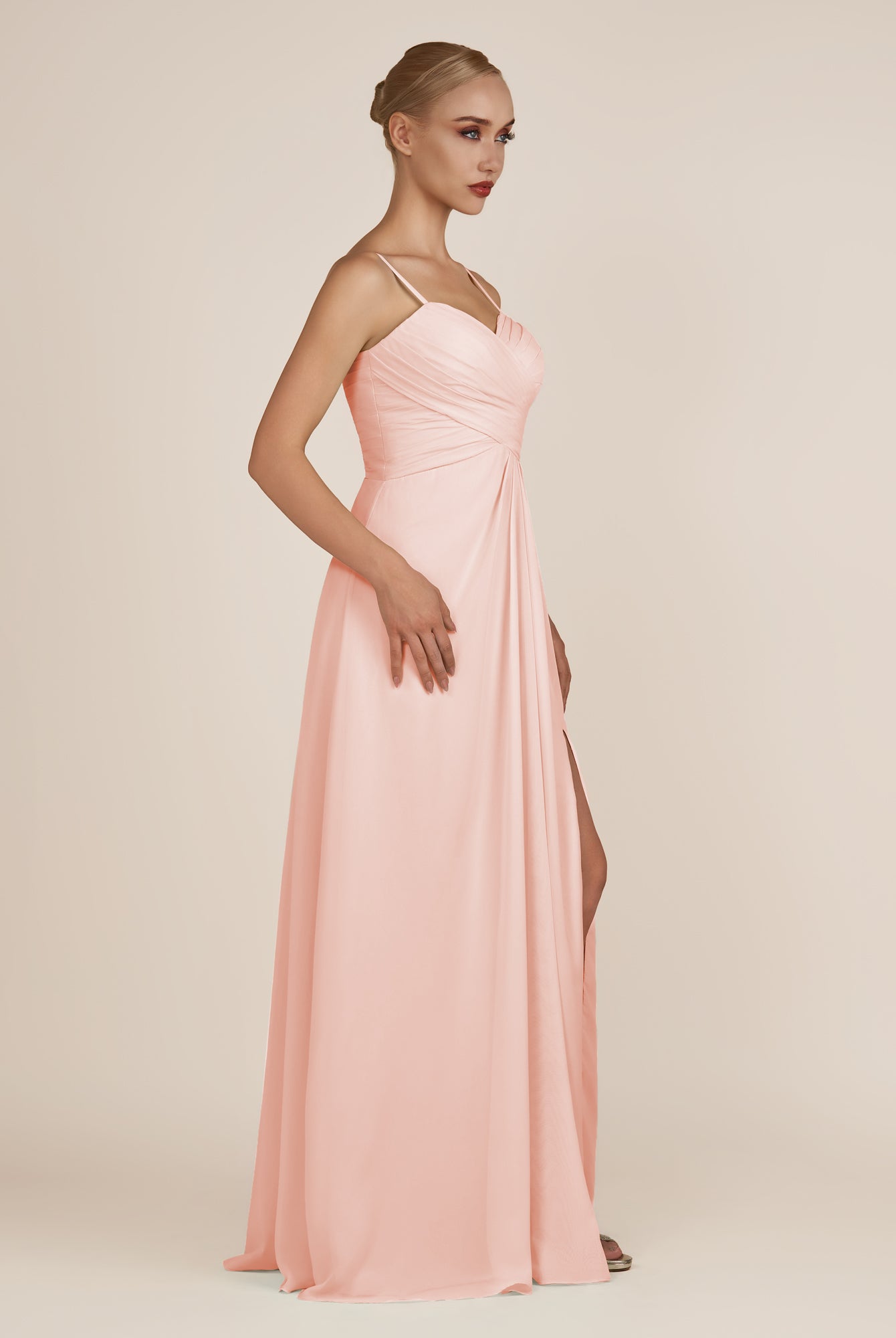 KissDress-Ysolina Rose Petal A Line Sweetheart Chiffon Pleated Long Bridesmaid Dress with Slit
