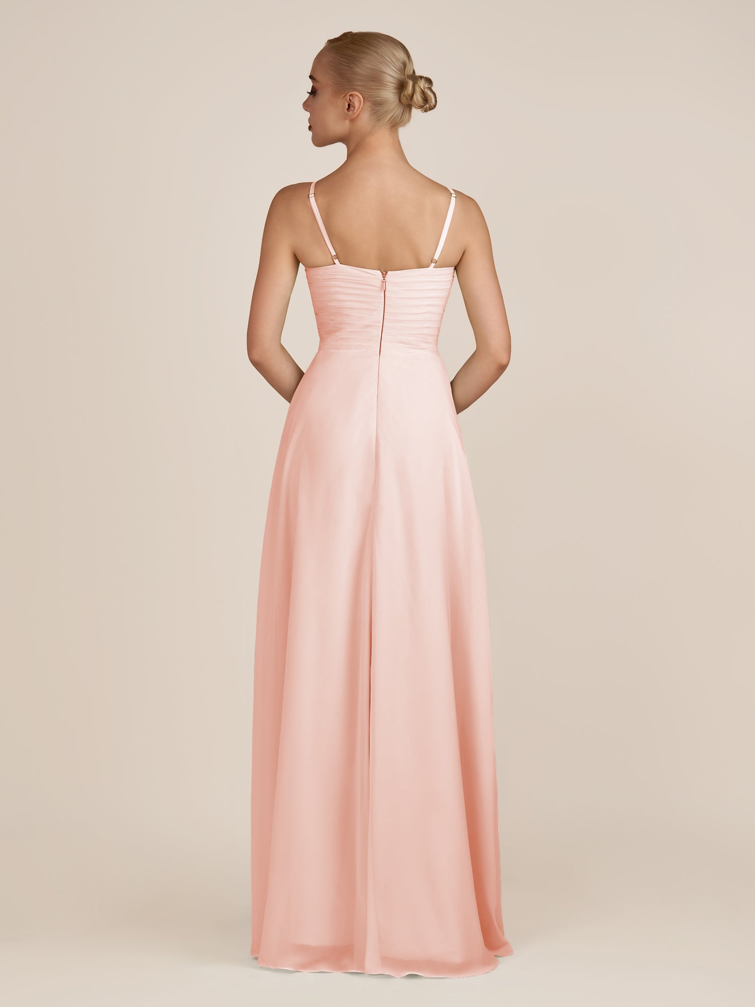 KissDress-Ysolina Rose Petal A Line Sweetheart Chiffon Pleated Long Bridesmaid Dress with Slit