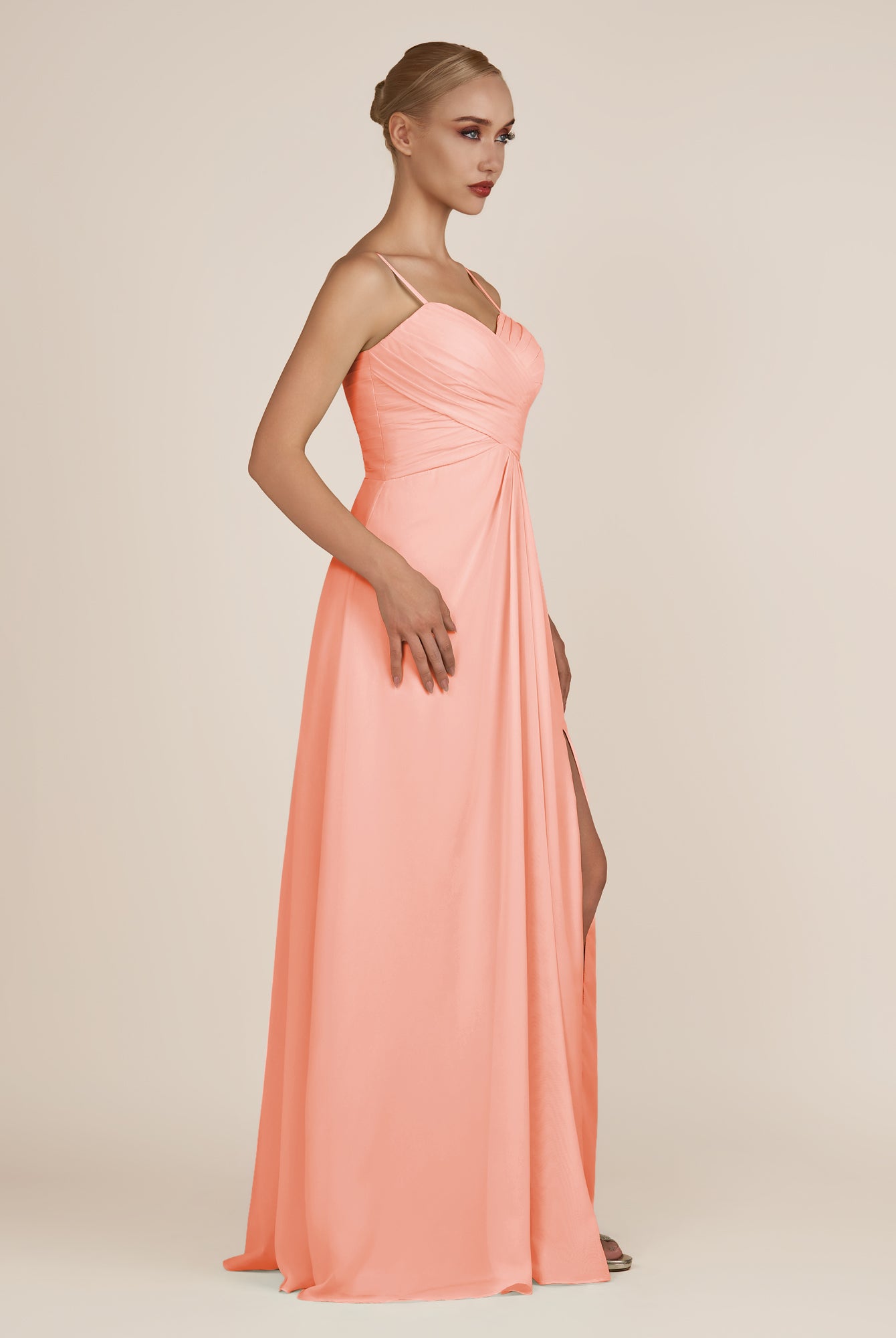 KissDress-Ysolina Rosette A Line Sweetheart Chiffon Pleated Long Bridesmaid Dress with Slit