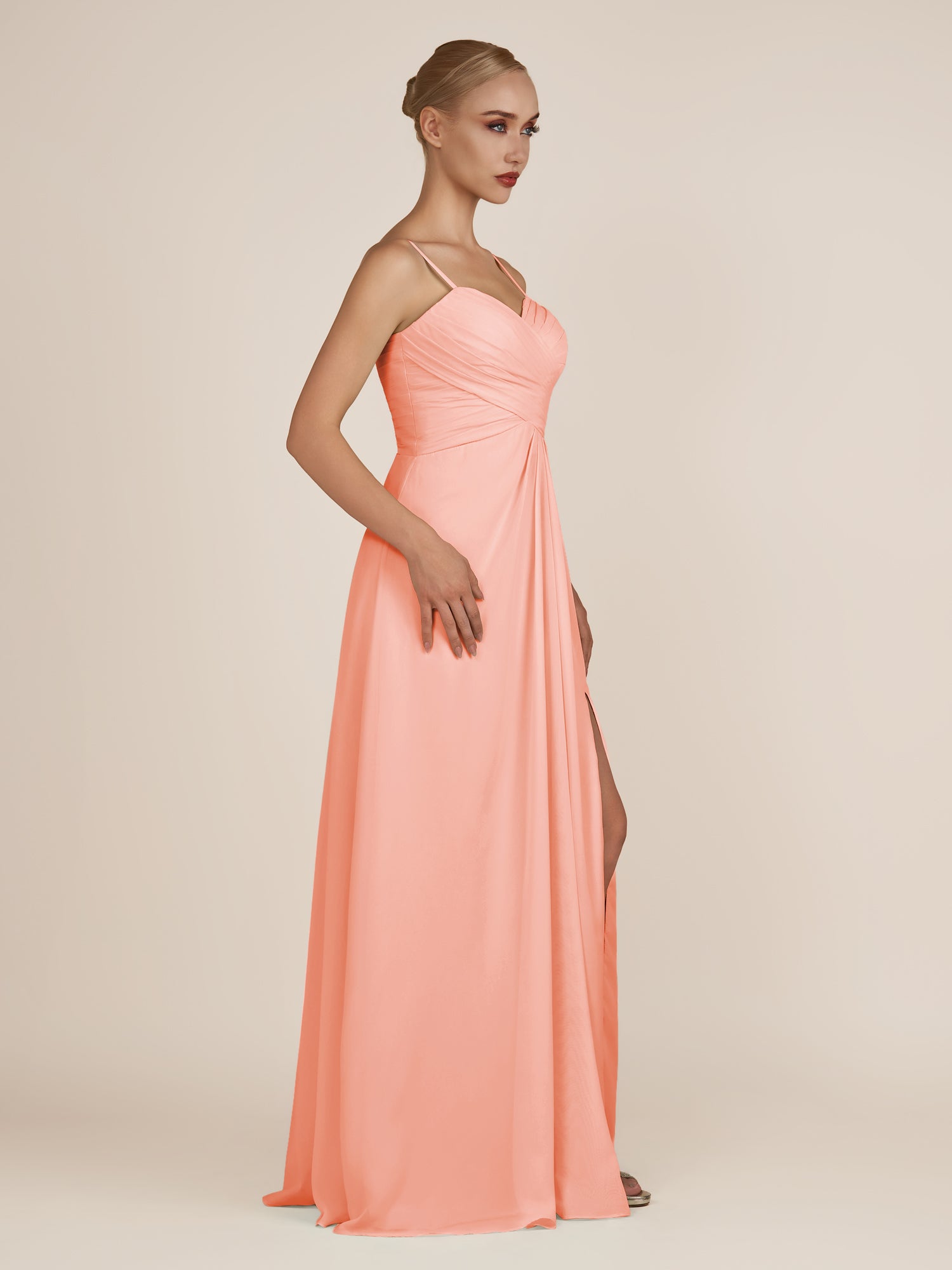 KissDress-Ysolina Rosette A Line Sweetheart Chiffon Pleated Long Bridesmaid Dress with Slit
