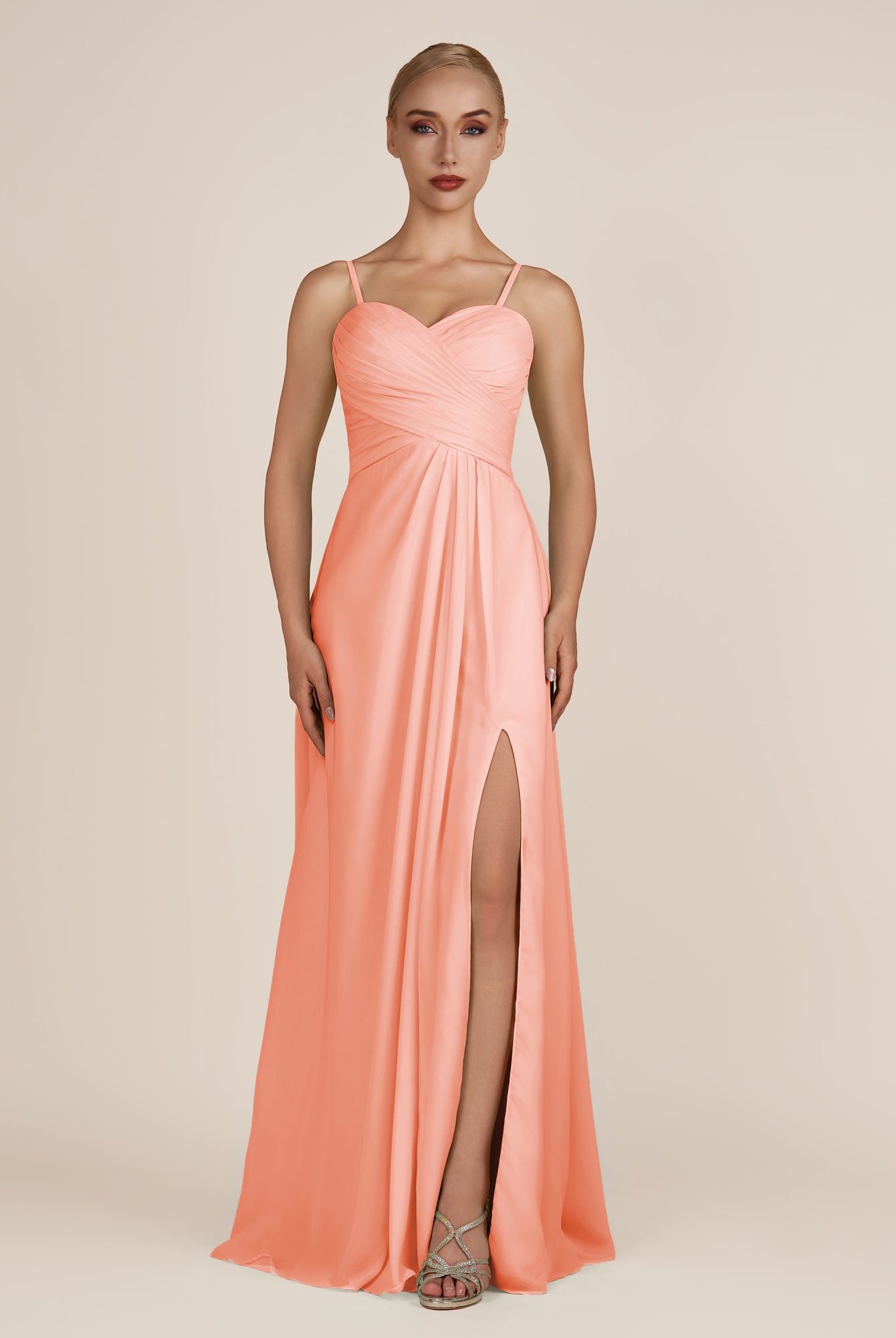 KissDress-Ysolina Rosette A Line Sweetheart Chiffon Pleated Long Bridesmaid Dress with Slit