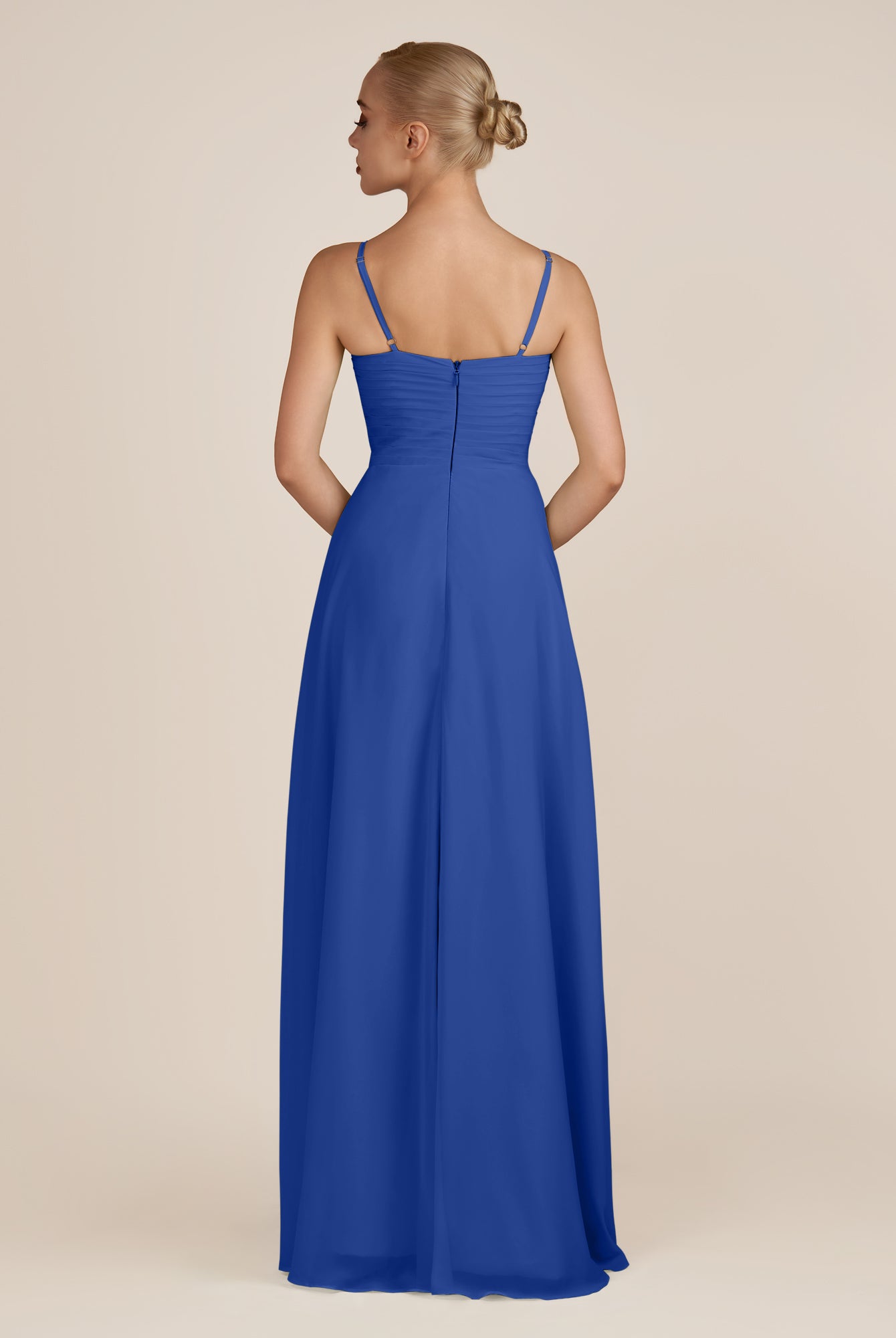 KissDress-Ysolina Royal Blue A Line Sweetheart Chiffon Pleated Long Bridesmaid Dress with Slit