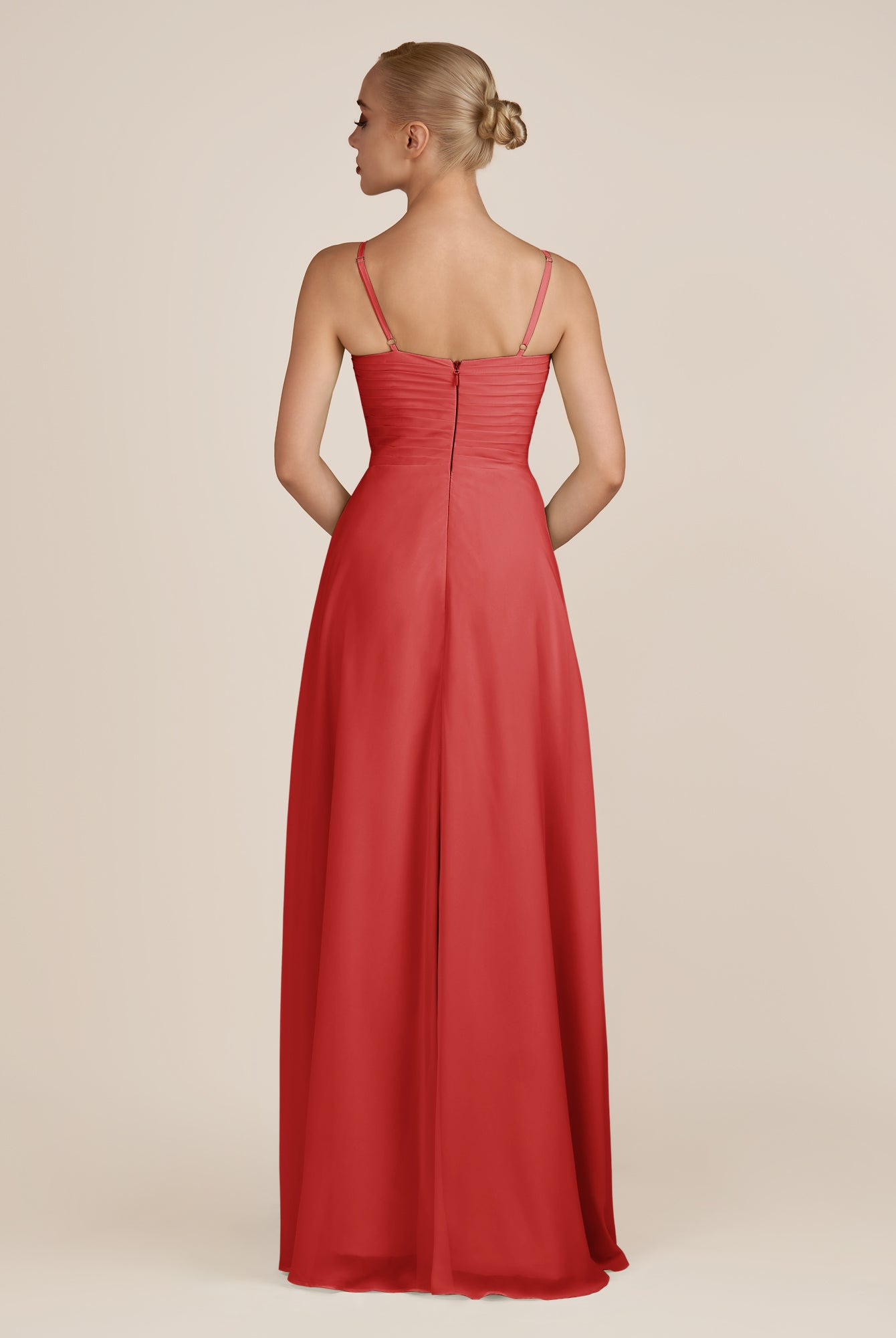 KissDress-Ysolina Ruby Red A Line Sweetheart Chiffon Pleated Long Bridesmaid Dress with Slit