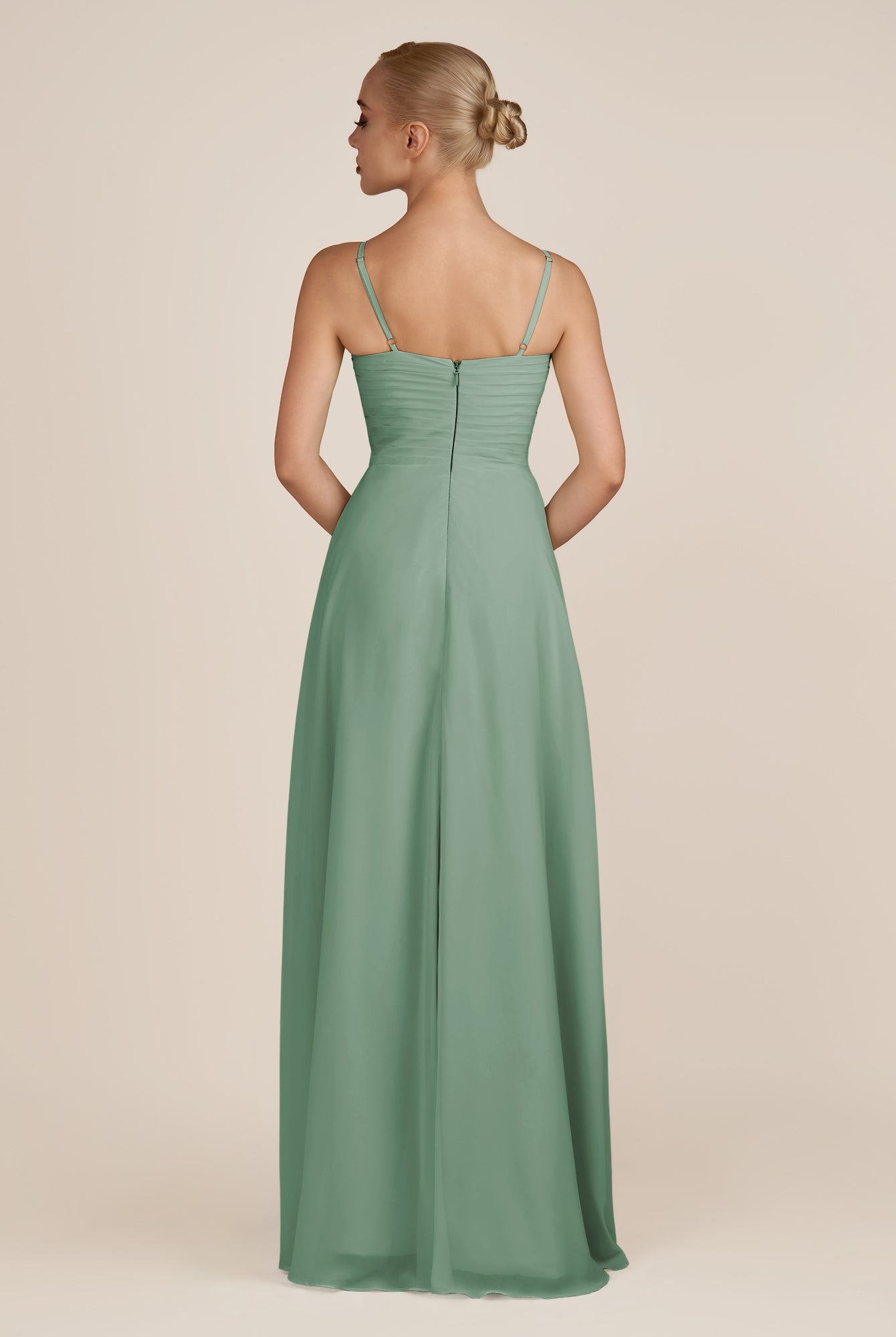 KissDress-Ysolina Sea Glass A Line Sweetheart Chiffon Pleated Long Bridesmaid Dress with Slit