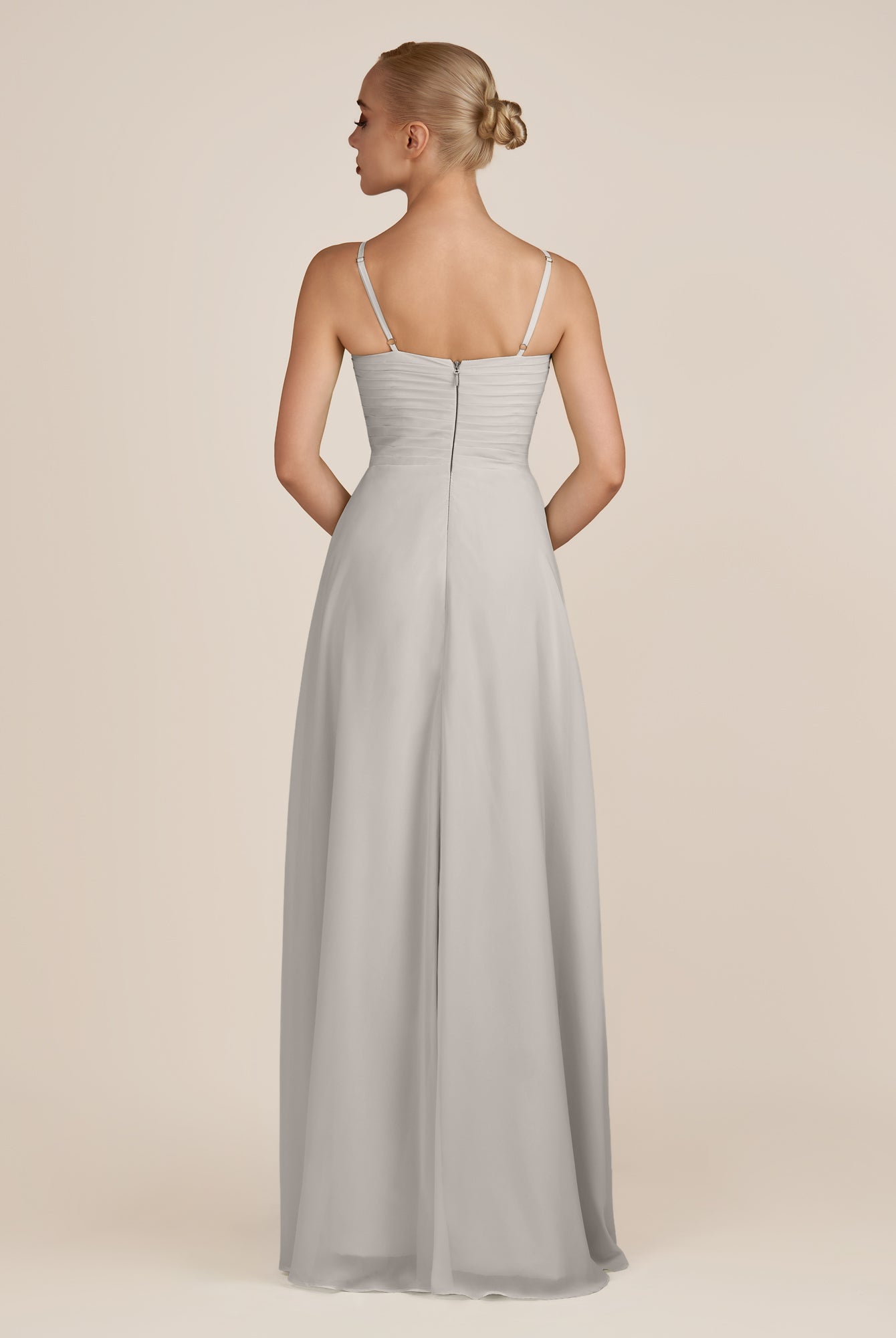 KissDress-Ysolina Silver A Line Sweetheart Chiffon Pleated Long Bridesmaid Dress with Slit