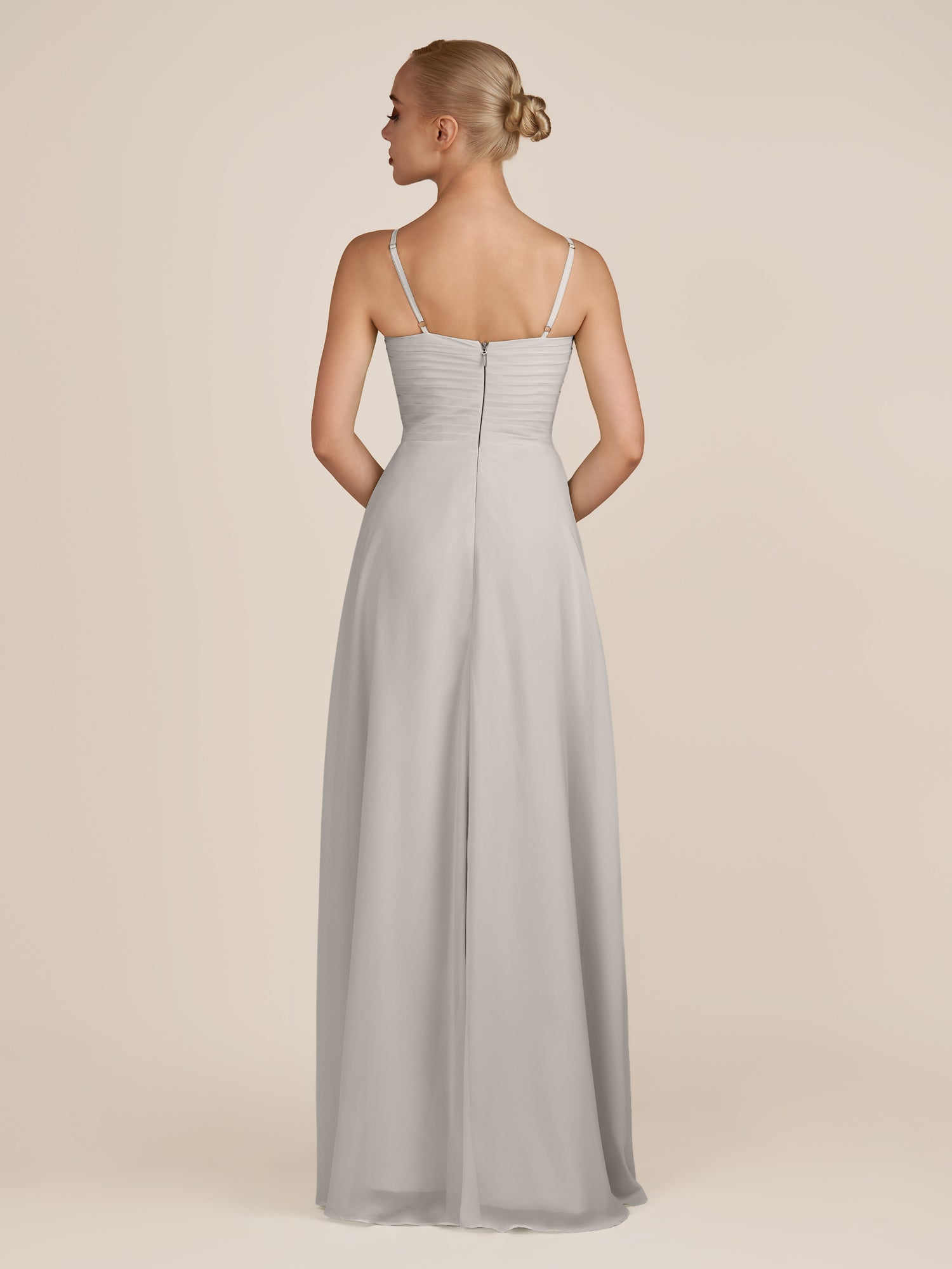 KissDress-Ysolina Silver A Line Sweetheart Chiffon Pleated Long Bridesmaid Dress with Slit