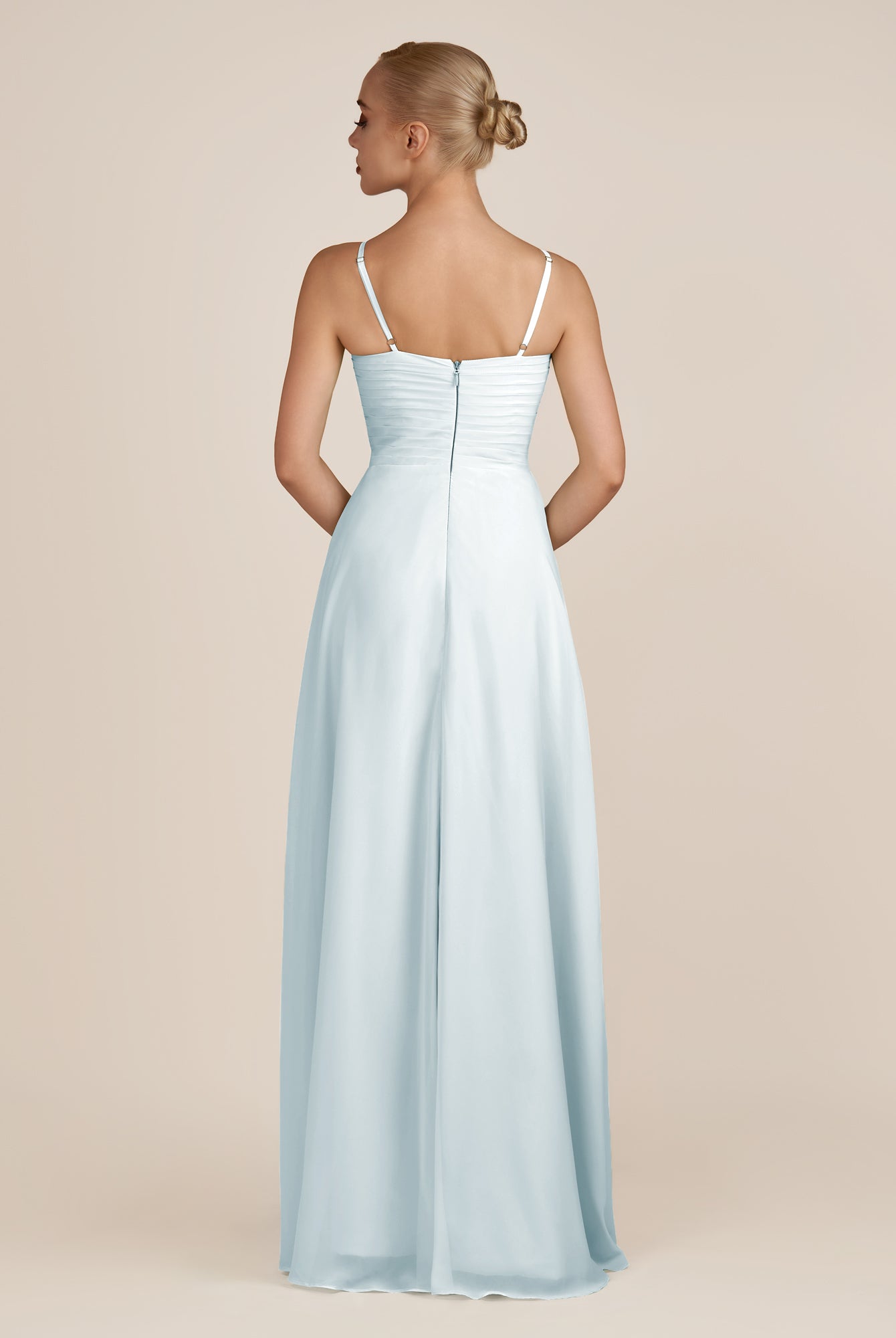 KissDress-Ysolina Sky Blue A Line Sweetheart Chiffon Pleated Long Bridesmaid Dress with Slit