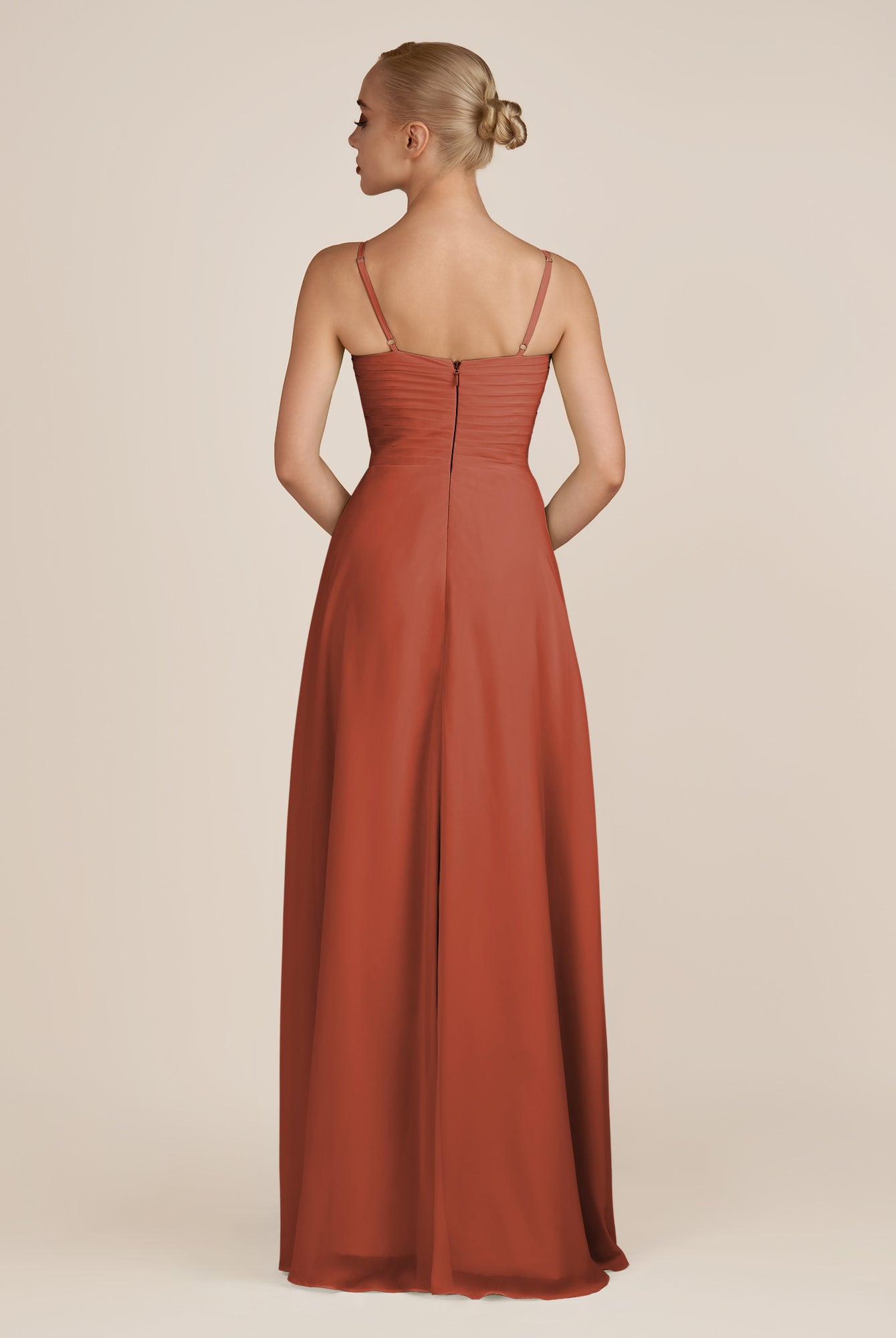 KissDress-Ysolina Spice A Line Sweetheart Chiffon Pleated Long Bridesmaid Dress with Slit