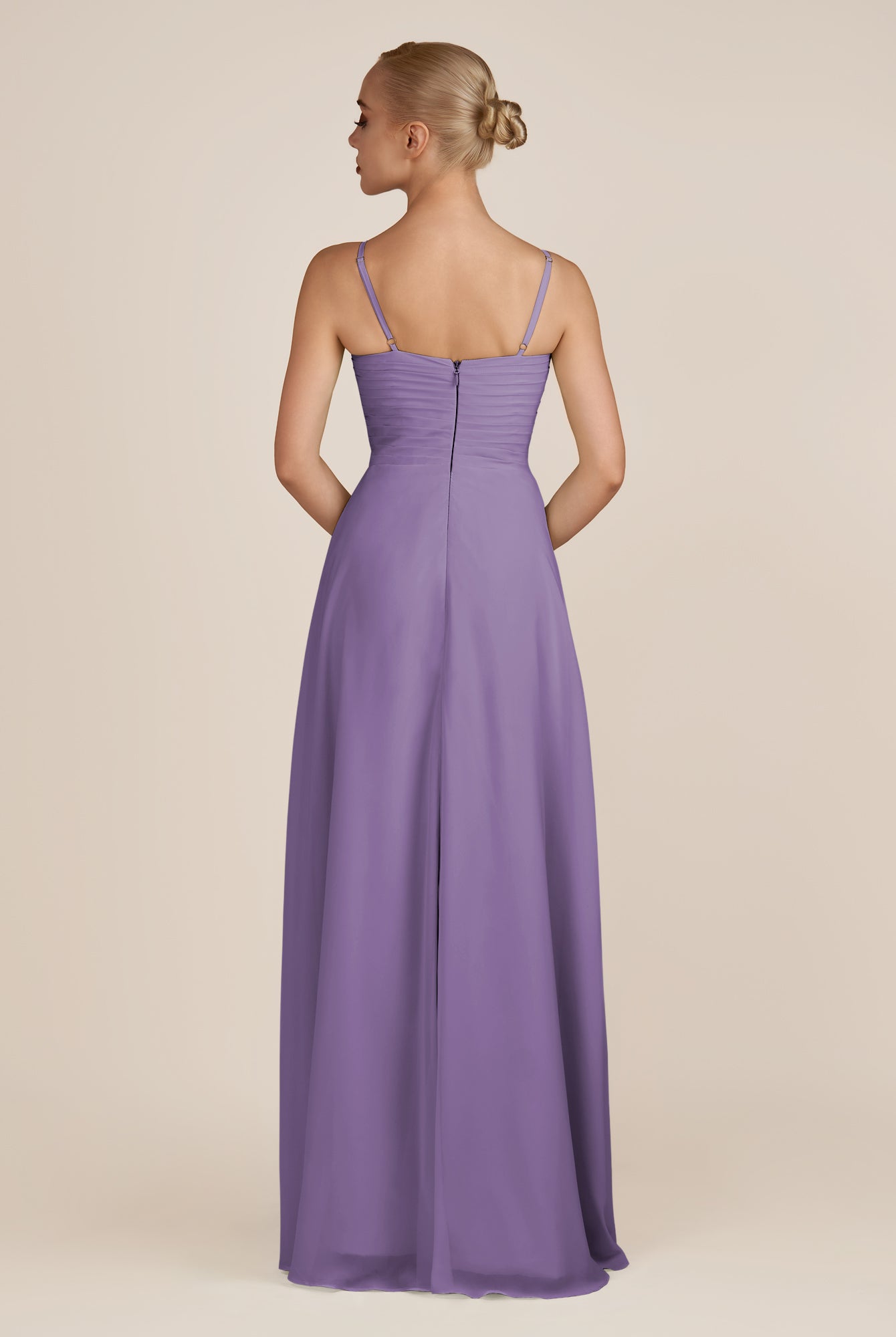 KissDress-Ysolina Tahiti A Line Sweetheart Chiffon Pleated Long Bridesmaid Dress with Slit