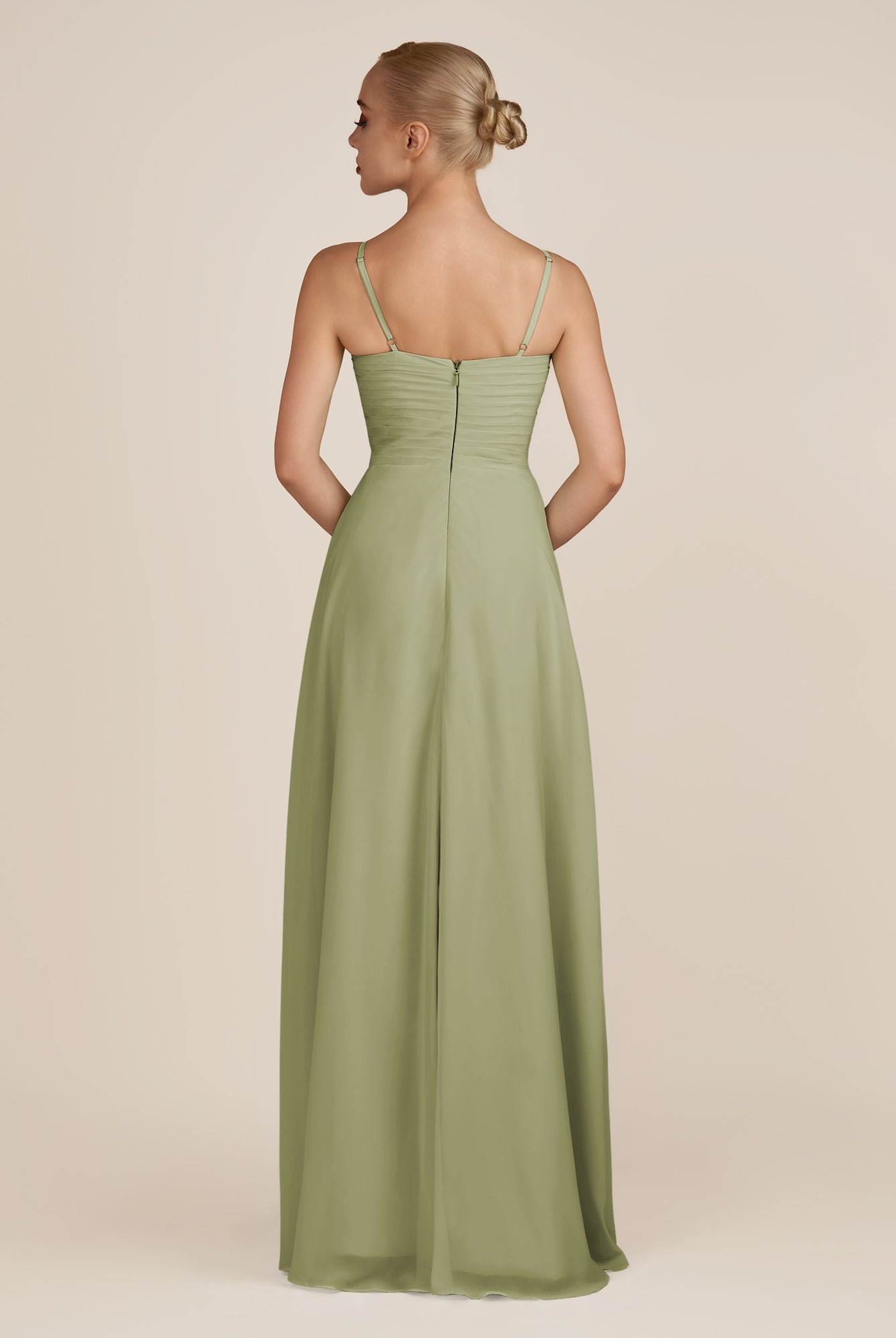 KissDress-Ysolina Thyme A Line Sweetheart Chiffon Pleated Long Bridesmaid Dress with Slit