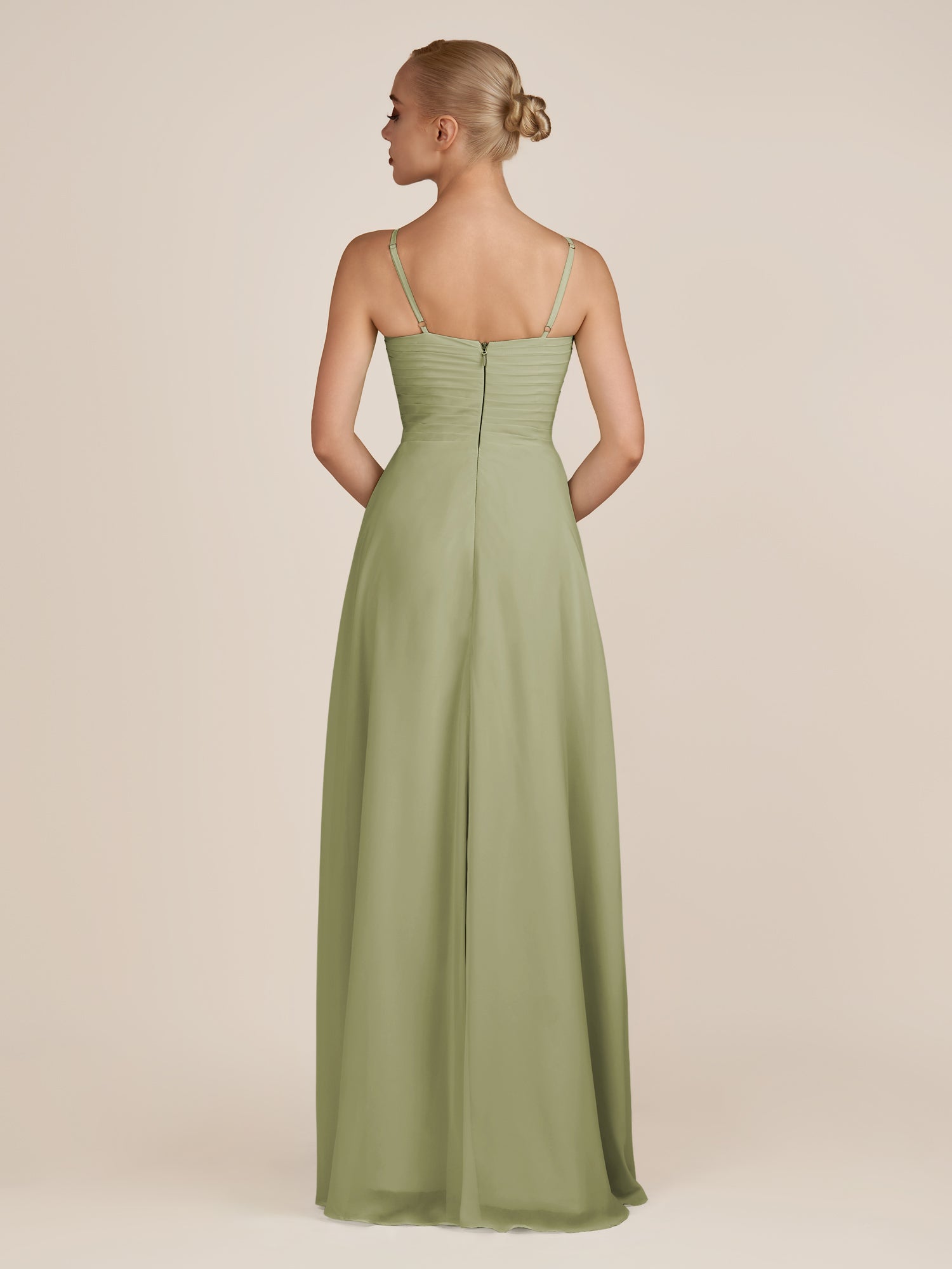 KissDress-Ysolina Thyme A Line Sweetheart Chiffon Pleated Long Bridesmaid Dress with Slit