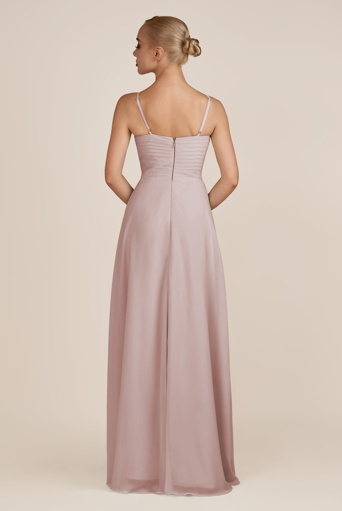 KissDress-Ysolina Toffee A Line Sweetheart Chiffon Pleated Long Bridesmaid Dress with Slit