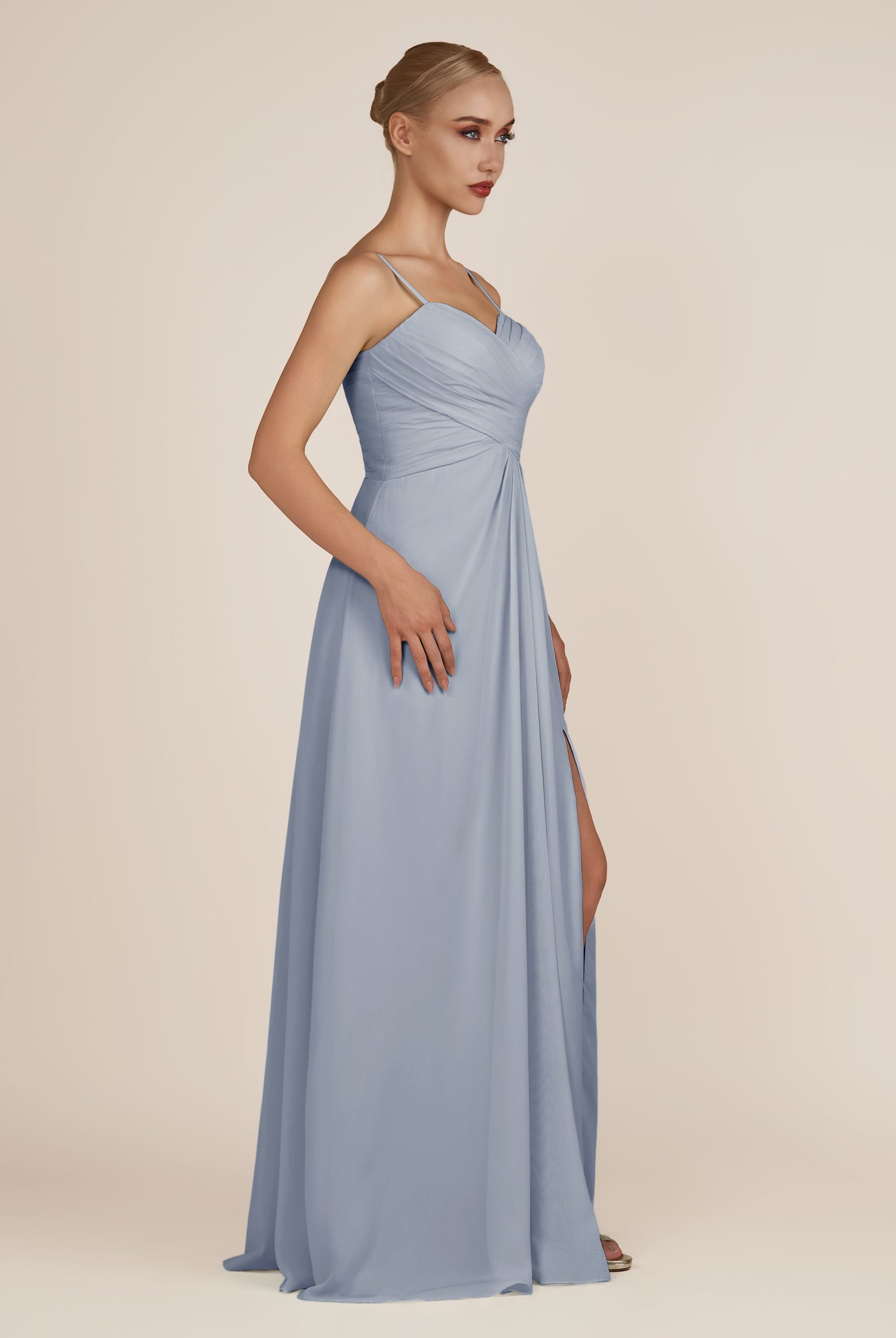 KissDress-Ysolina Twilight A Line Sweetheart Chiffon Pleated Long Bridesmaid Dress with Slit
