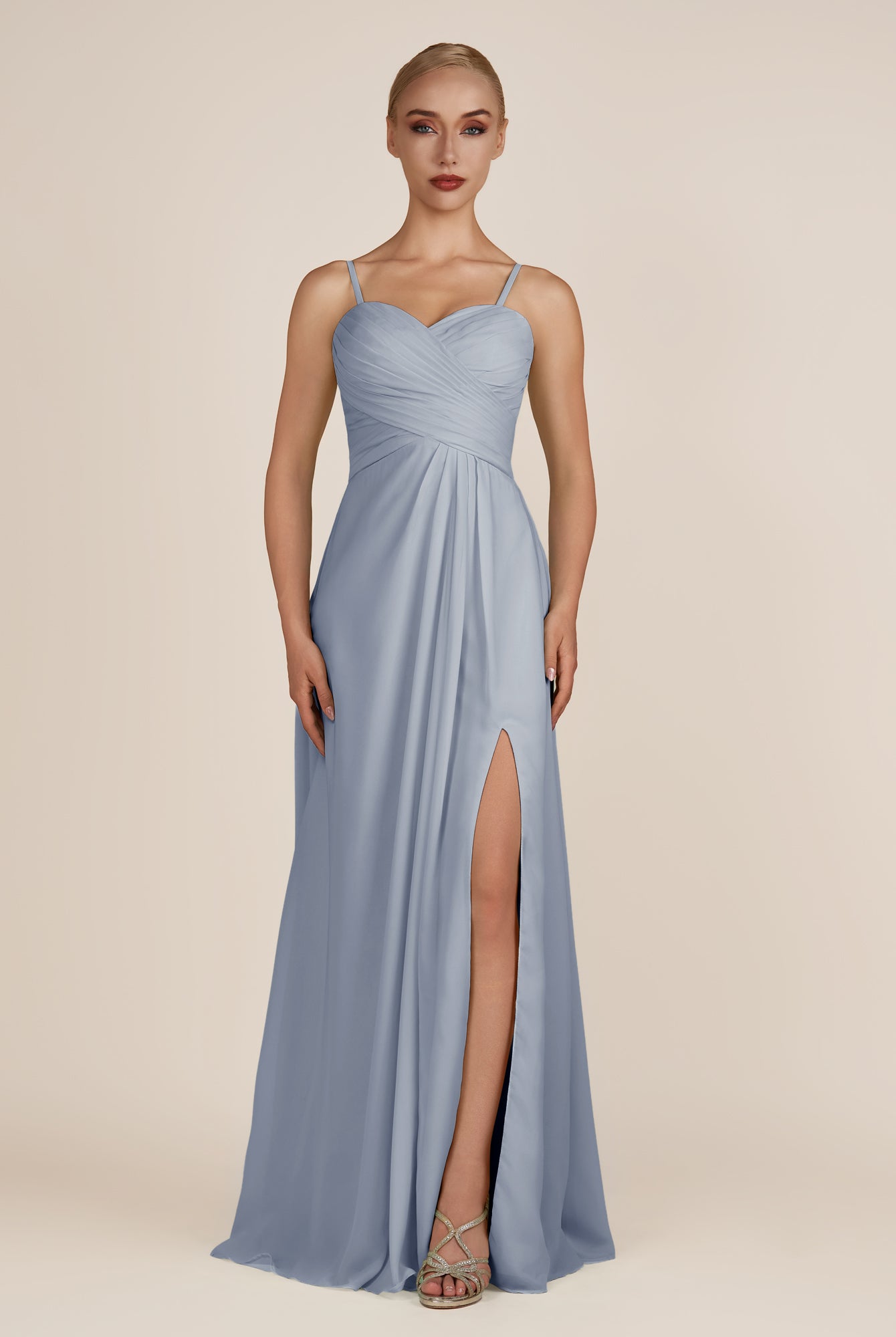 KissDress-Ysolina Twilight A Line Sweetheart Chiffon Pleated Long Bridesmaid Dress with Slit