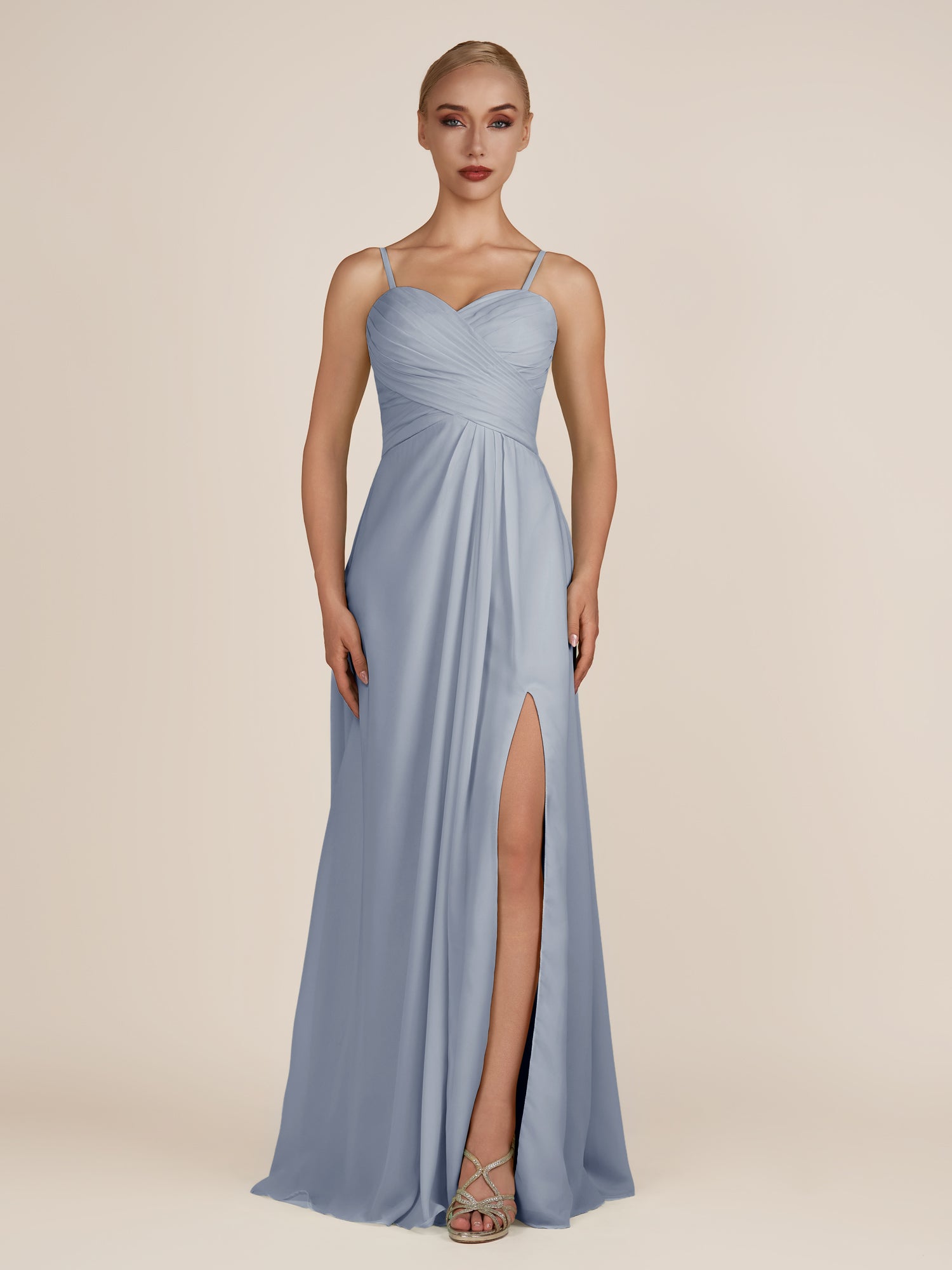 KissDress-Ysolina Twilight A Line Sweetheart Chiffon Pleated Long Bridesmaid Dress with Slit