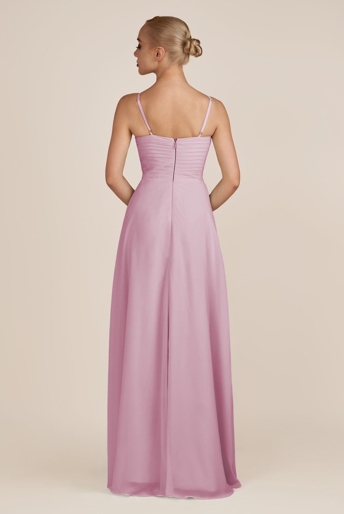KissDress-Ysolina Vintage Mauve A Line Sweetheart Chiffon Pleated Long Bridesmaid Dress with Slit