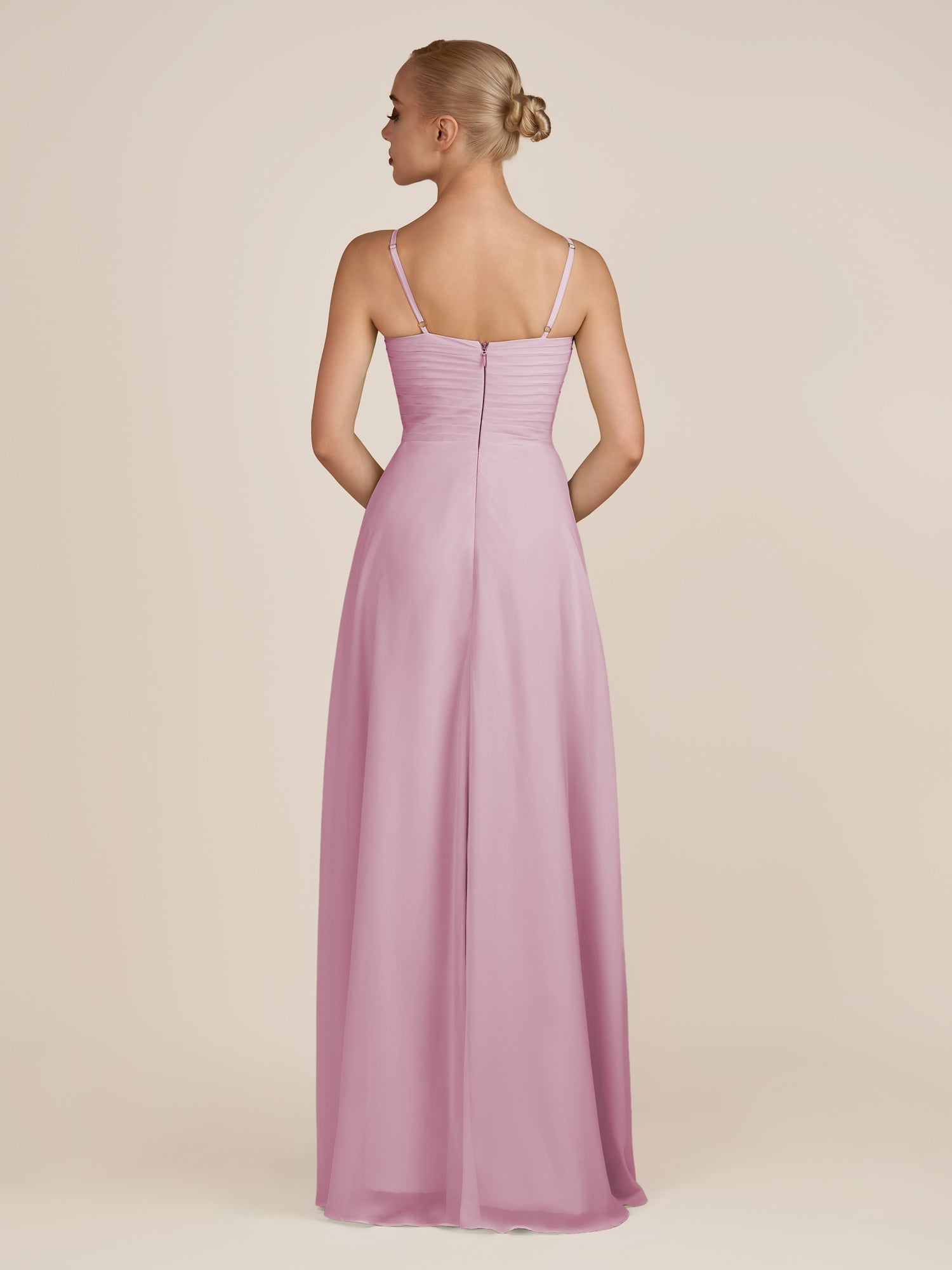 KissDress-Ysolina Vintage Mauve A Line Sweetheart Chiffon Pleated Long Bridesmaid Dress with Slit