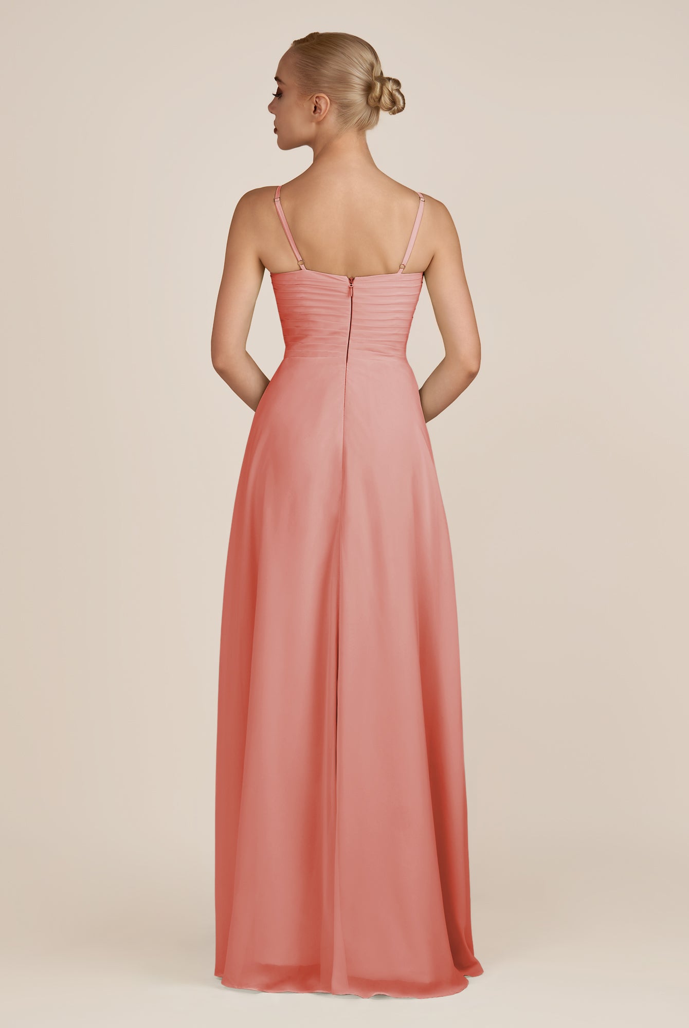 KissDress-Ysolina Wild Rose A Line Sweetheart Chiffon Pleated Long Bridesmaid Dress with Slit