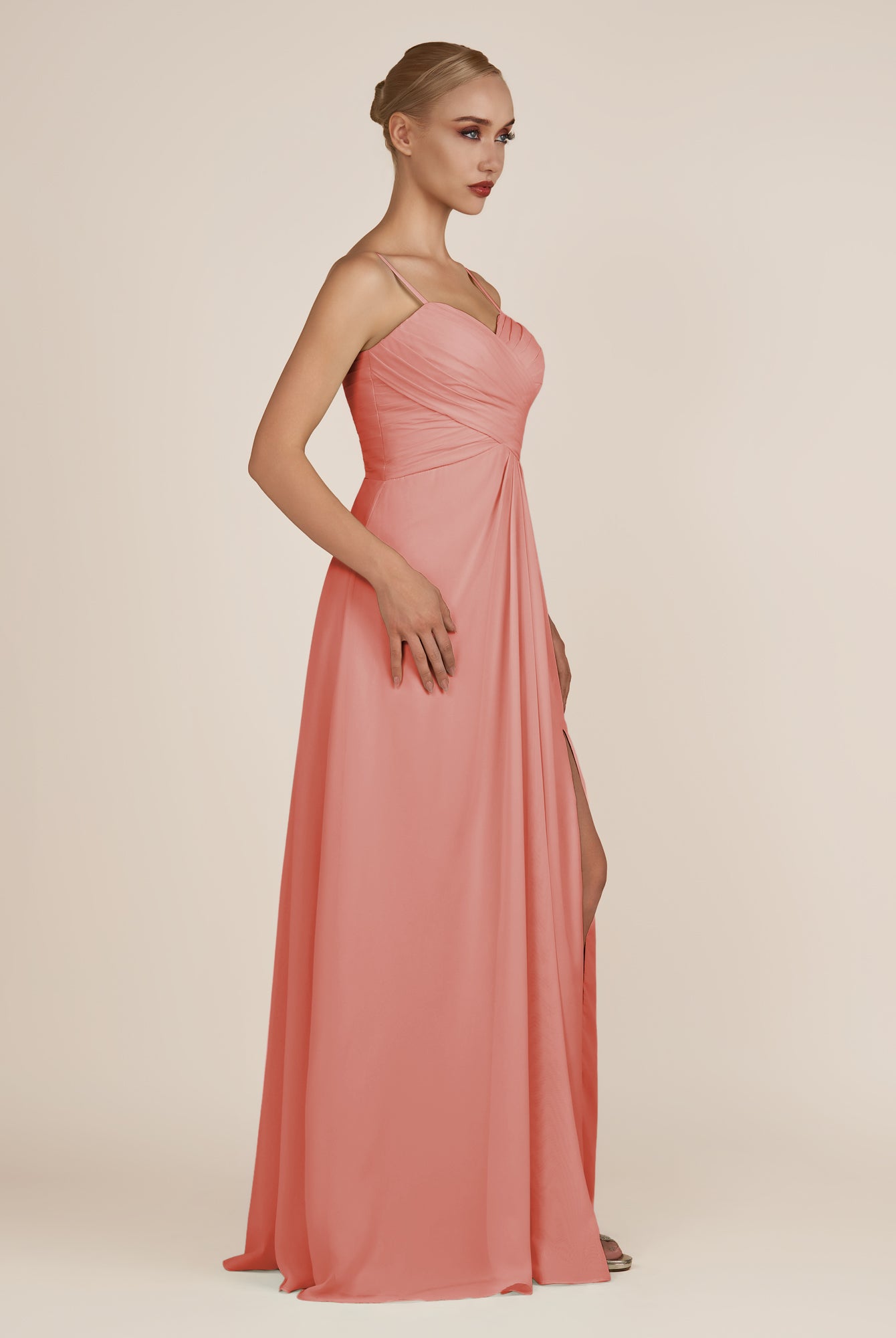 KissDress-Ysolina Wild Rose A Line Sweetheart Chiffon Pleated Long Bridesmaid Dress with Slit