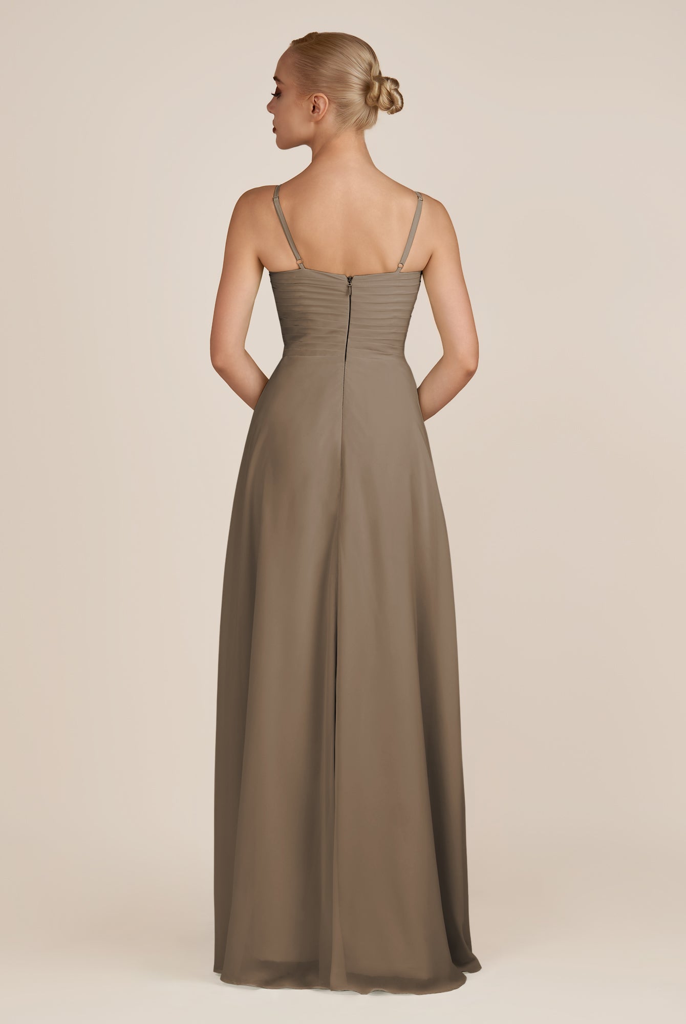 KissDress-Ysolina Willow Green A Line Sweetheart Chiffon Pleated Long Bridesmaid Dress with Slit