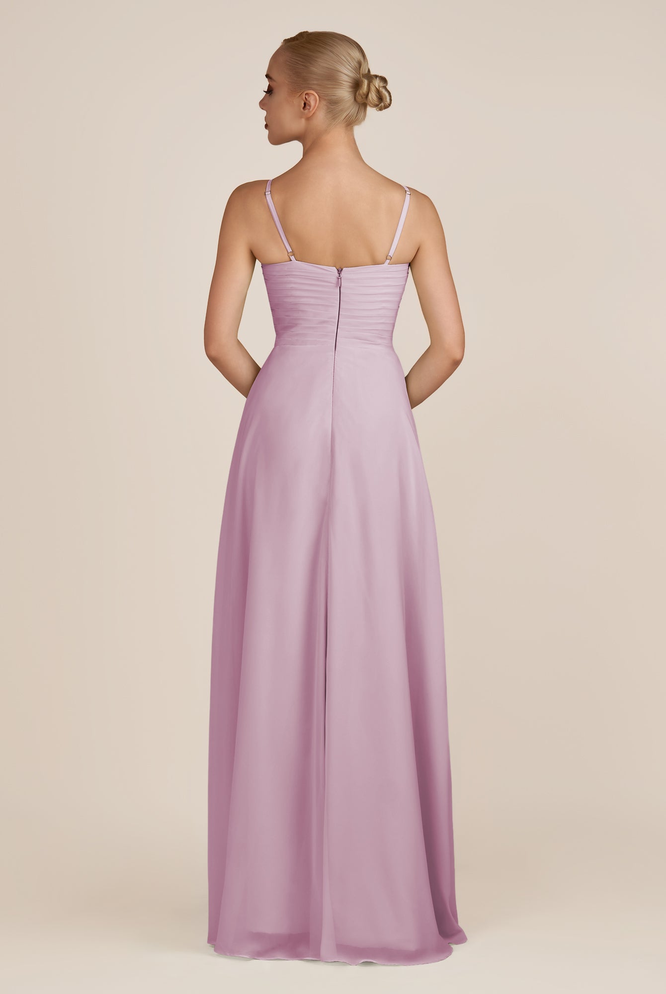 KissDress-Ysolina Wisteria A Line Sweetheart Chiffon Pleated Long Bridesmaid Dress with Slit