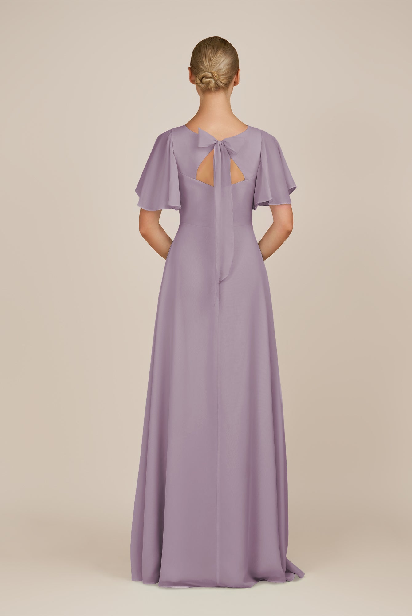 KissDress-Zorina Dusk Sheath Chiffon Cap Sleeves V Neck Long Bridesmaid Dress with Slit