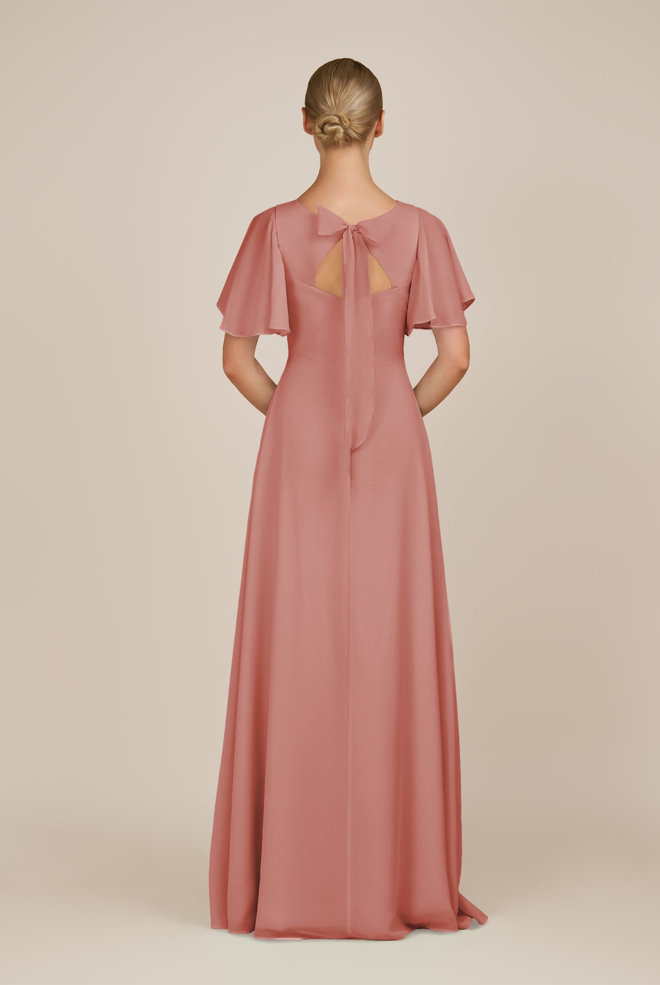 KissDress-Zorina Mulberry Sheath Chiffon Cap Sleeves V Neck Long Bridesmaid Dress with Slit