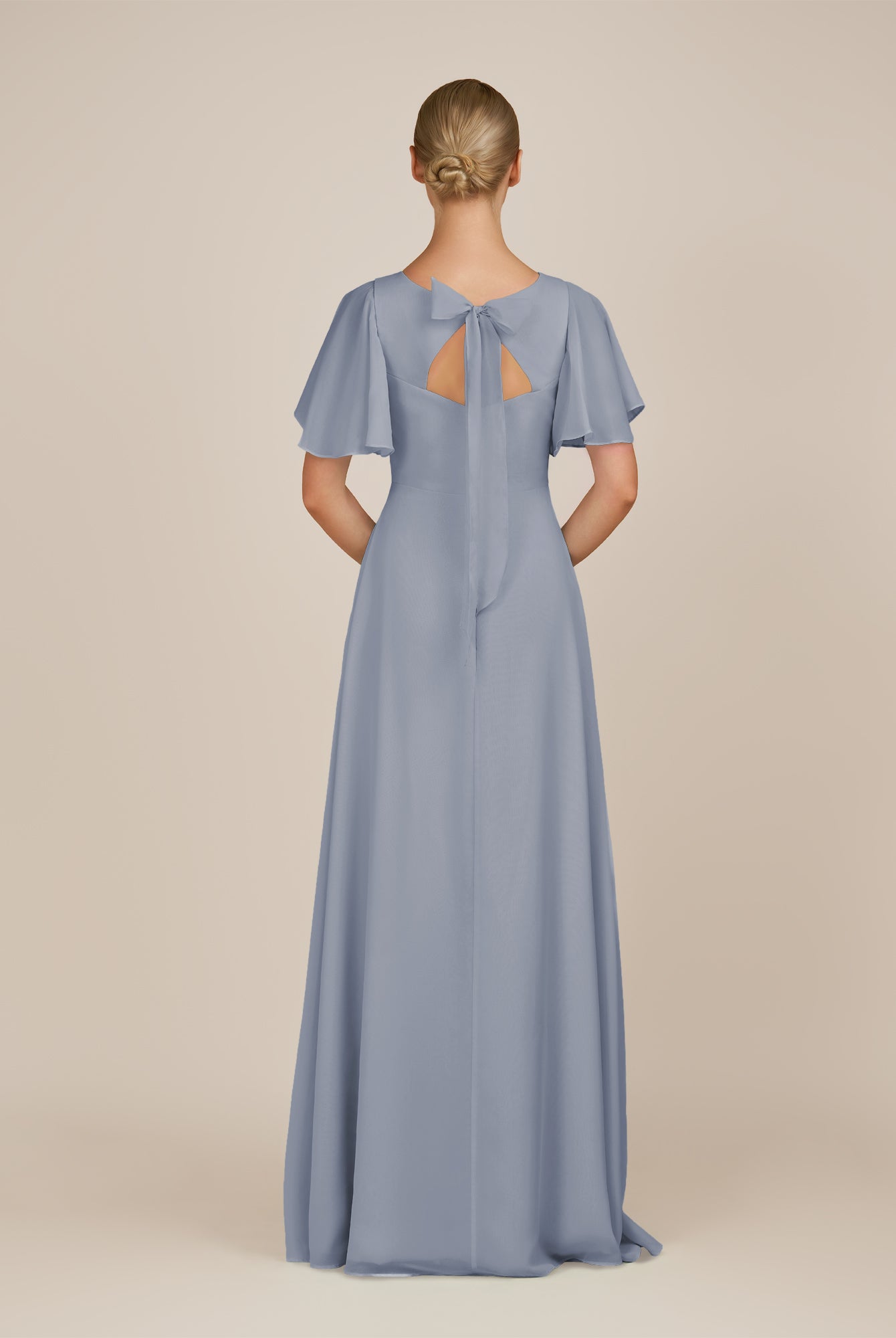 KissDress-Zorina Twilight Sheath Chiffon Cap Sleeves V Neck Long Bridesmaid Dress with Slit