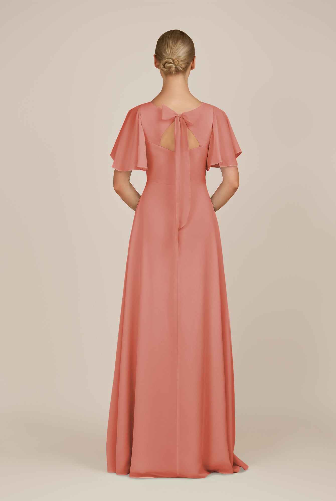 KissDress-Zorina Wild Rose Sheath Chiffon Cap Sleeves V Neck Long Bridesmaid Dress with Slit